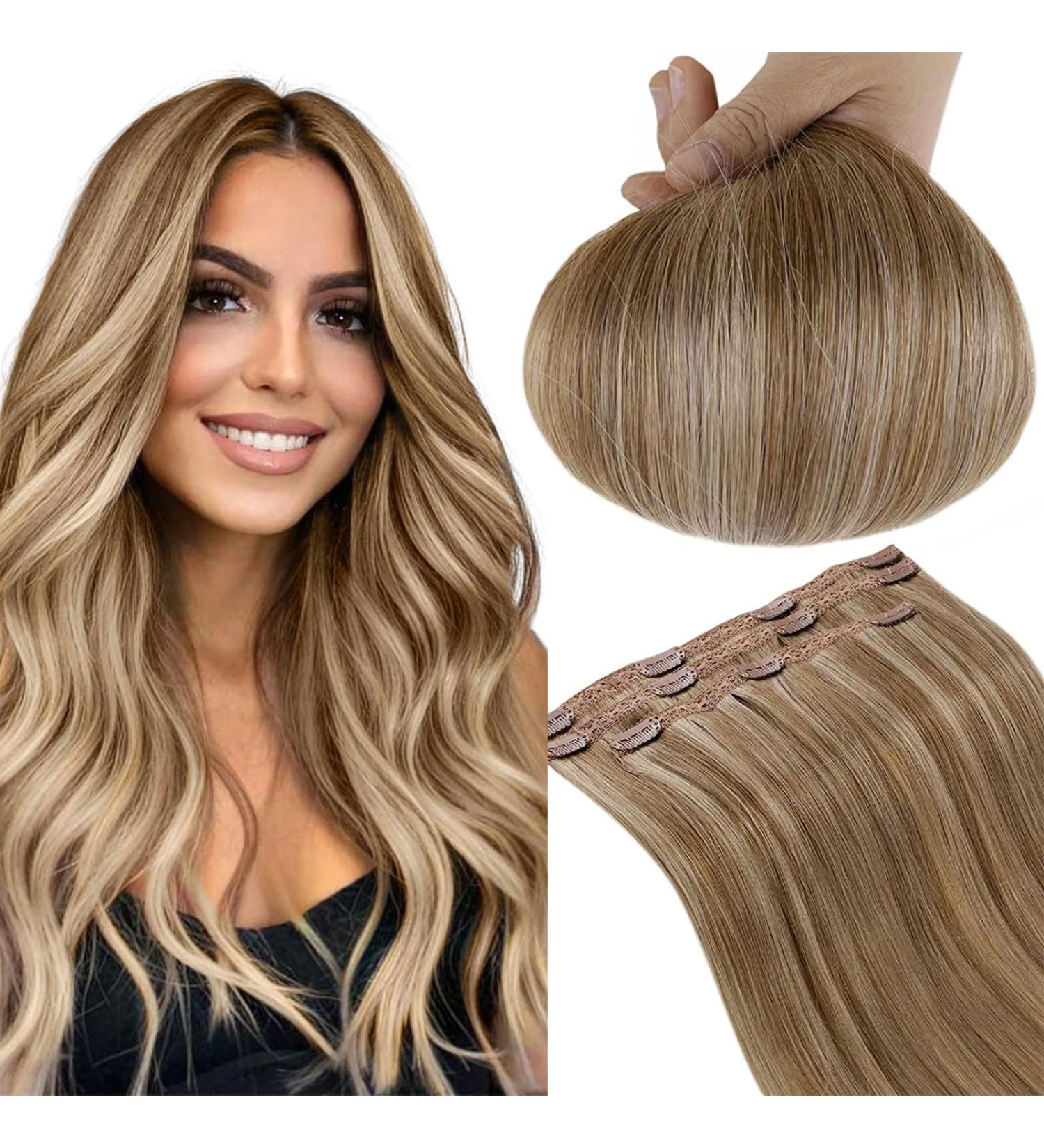 Runature Seamless Clip-In Real Hair Extensions - Blonde & Dark Blonde | 35cm (14 inch) | 50g - 3 Pieces | #10P16 - Buy Online on GoSupps.com