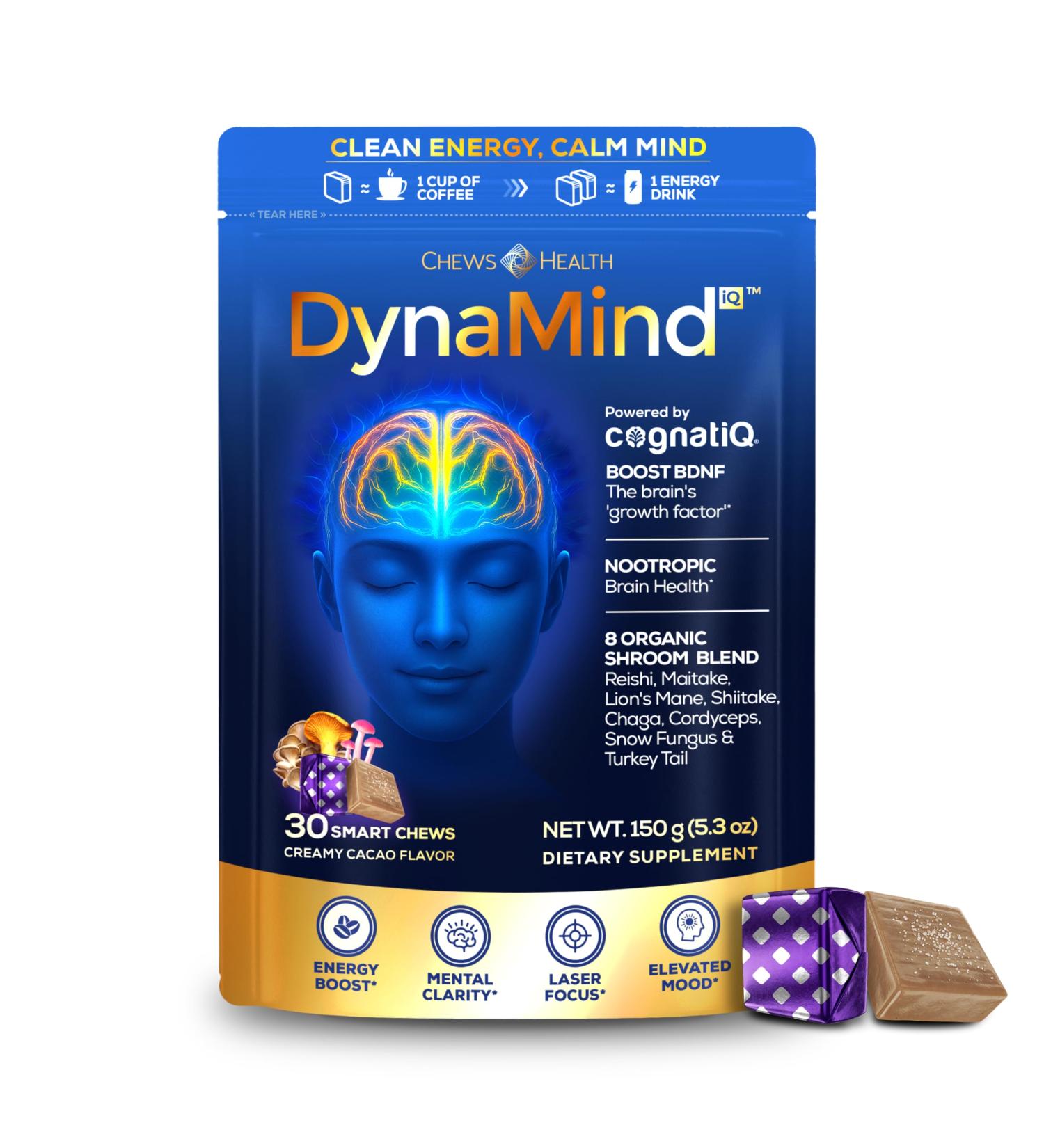 DynaMind iQ Chews - Brain Memory and Focus Supplement for Adults Nootropic Supplement Supports BDNF Memory Booster Natural Caffeine & Functional Mushrooms for Cognitive Performance 30 Count 30 Count (Pack of 1) - Buy Online on GoSupps.com