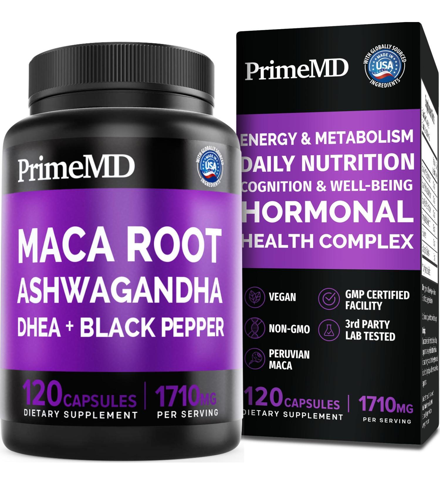 6-in-1 Organic Maca Root Ashwagandha Capsules 1710mg with DHEA and Black Pepper Fruit Extract for Women and Men - Black Maca Supplement for Stamina, Bone and Mood Support Supplement, 120 count Regular 120 Count (Pack of 1) - Buy Online on GoSupps.com