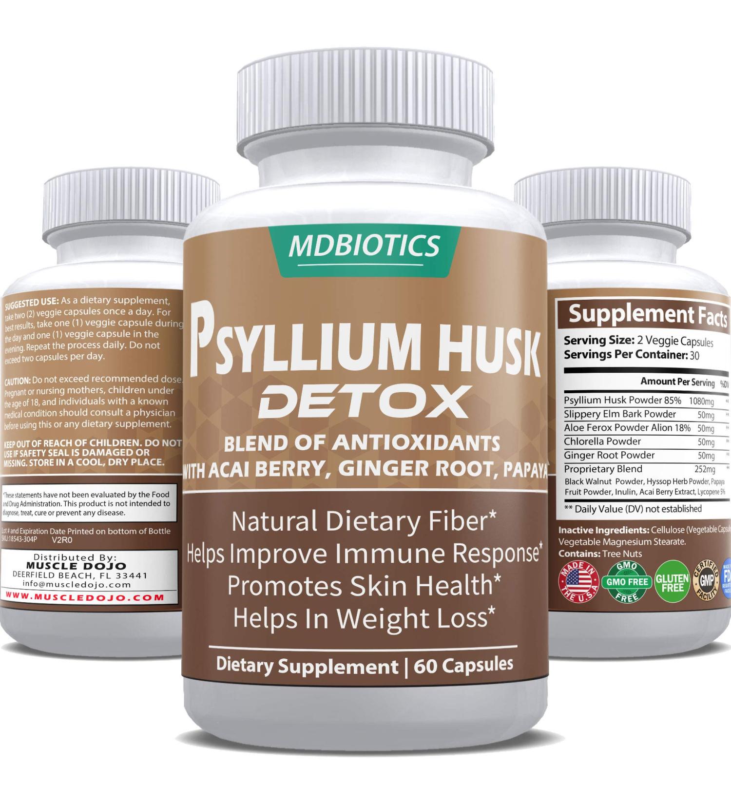 MDBIOTICS Psyllium Husk Fiber Supplement 1080mg/Serving | Non-GMO, Gluten & Sugar Free | Made in USA - Buy Online on GoSupps.com