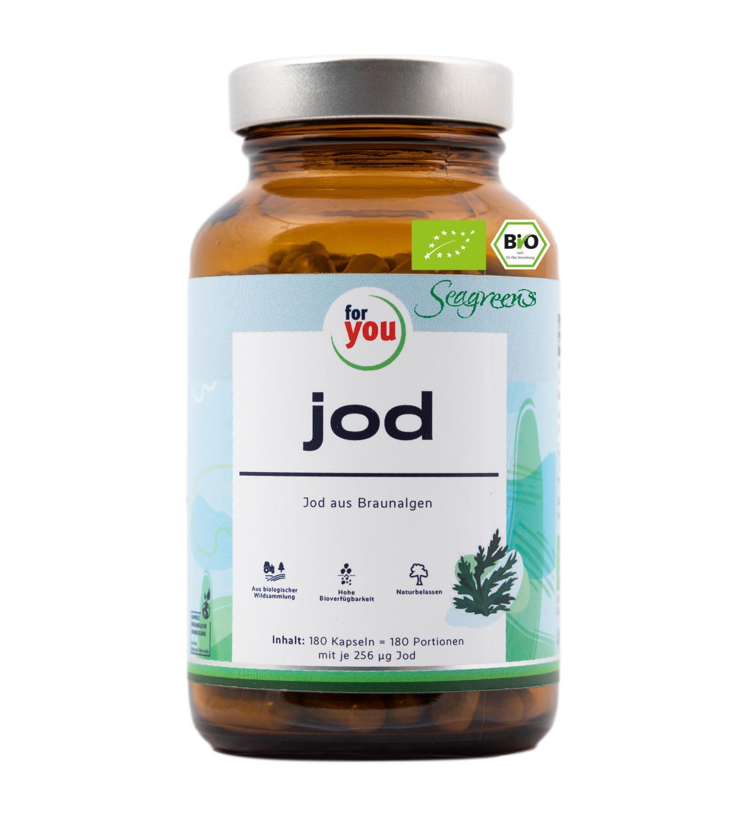 Organic High-Dose Iodine Capsules | Seagreens Brown Algae | Vegan | 180 Portions (79.2g) | 256 g Iodine - Buy Online on GoSupps.com