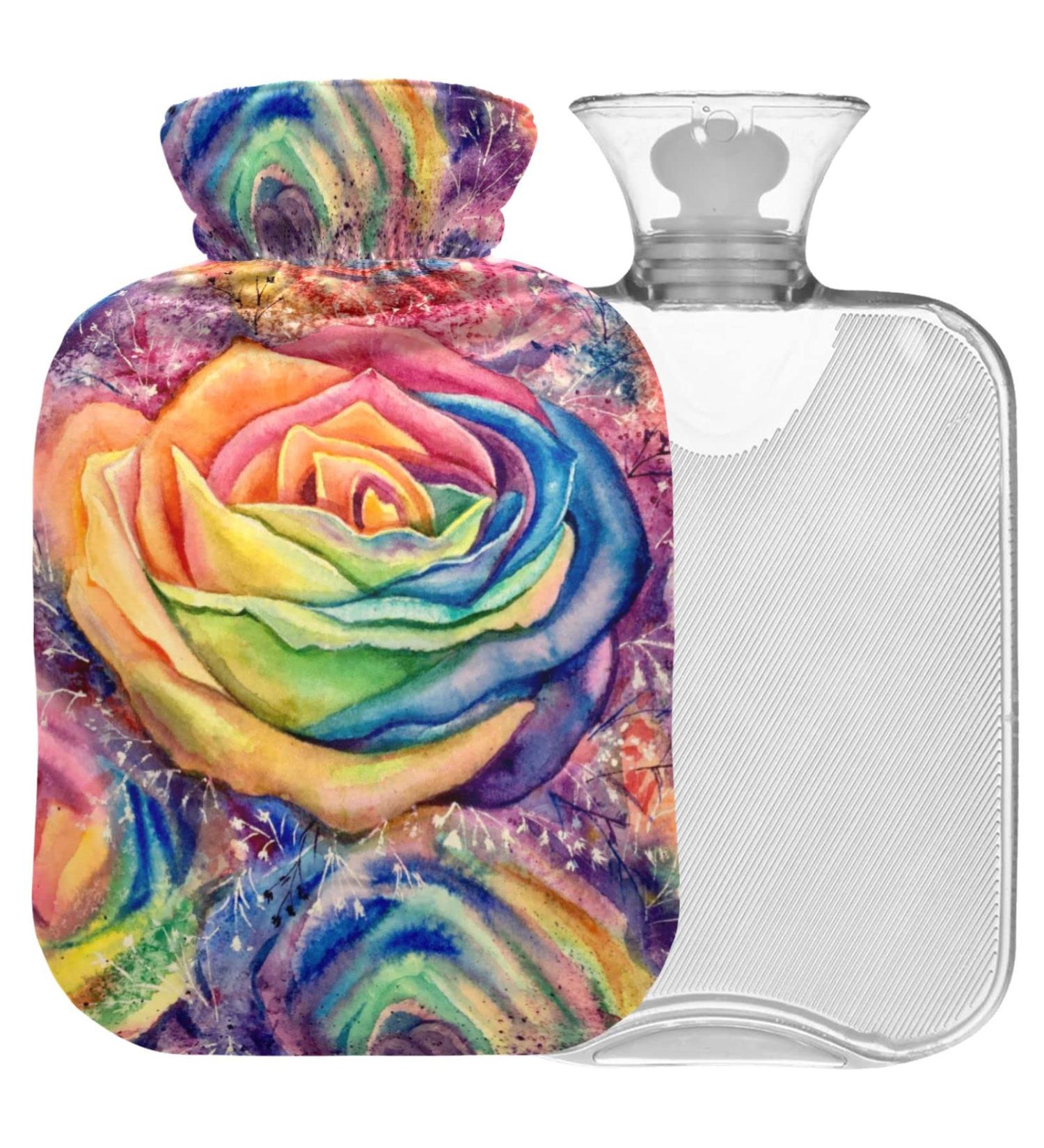 NAANLE Hot Water Bottle with Cover - Watercolor Rainbow Roses 1L for Pain Relief & Heat Therapy | Transparent Design - Buy Online on GoSupps.com