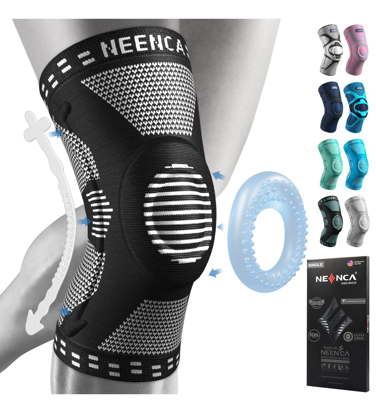 NEENCA XXL Knee Brace with Patella Gel Pad & Side Stabilizers for Meniscus Tear, Arthritis, ACL Injury Recovery | Compression Sleeve for Running, Joint Pain Relief - Black - Buy Online on GoSupps.com