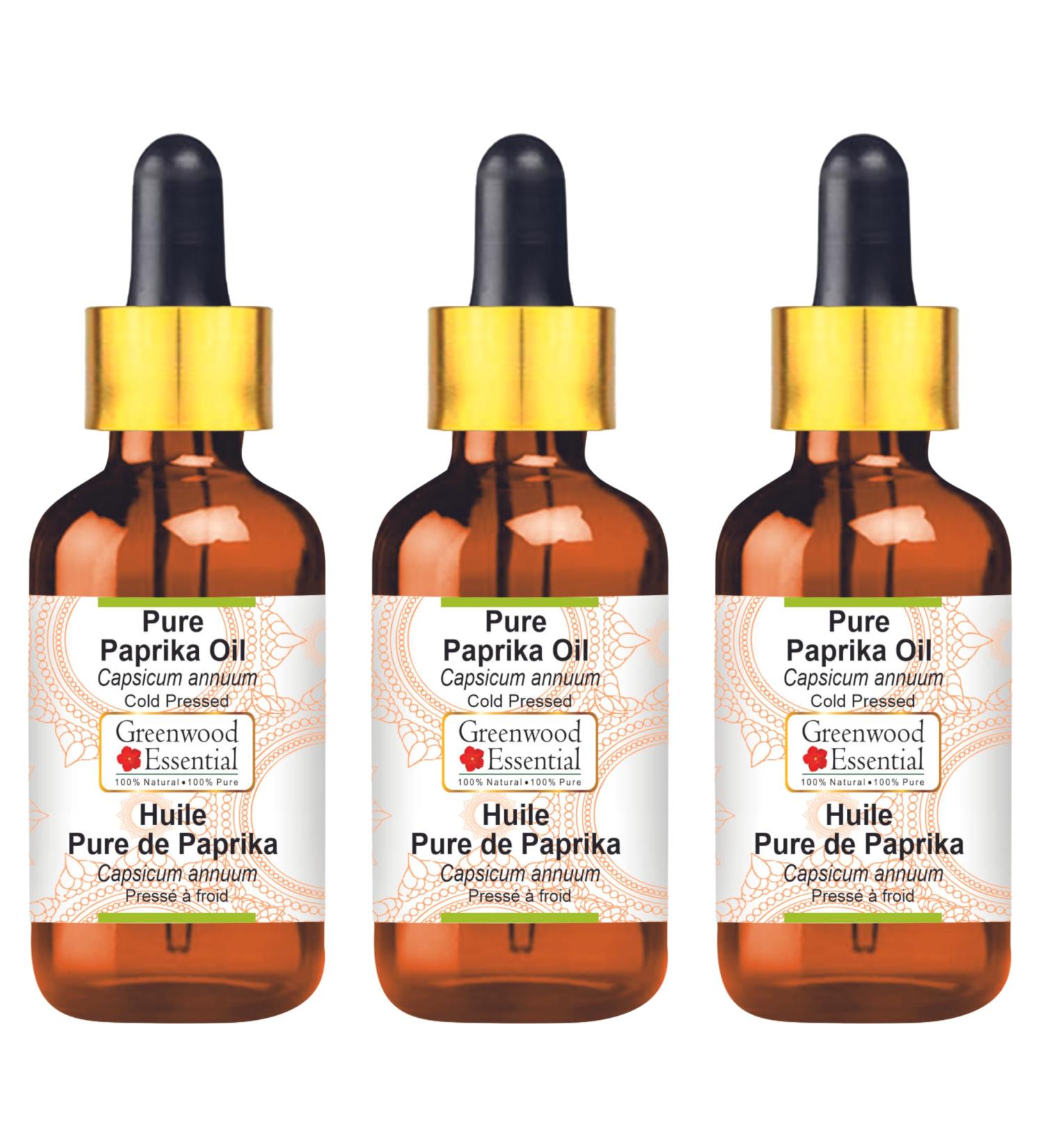 Greenwood Essential Pure Paprika Oil (Capsicum annuum) with Glass Dropper Cold Pressed (Pack of Three) 100ml X 3 (10 oz) - Buy Online on GoSupps.com