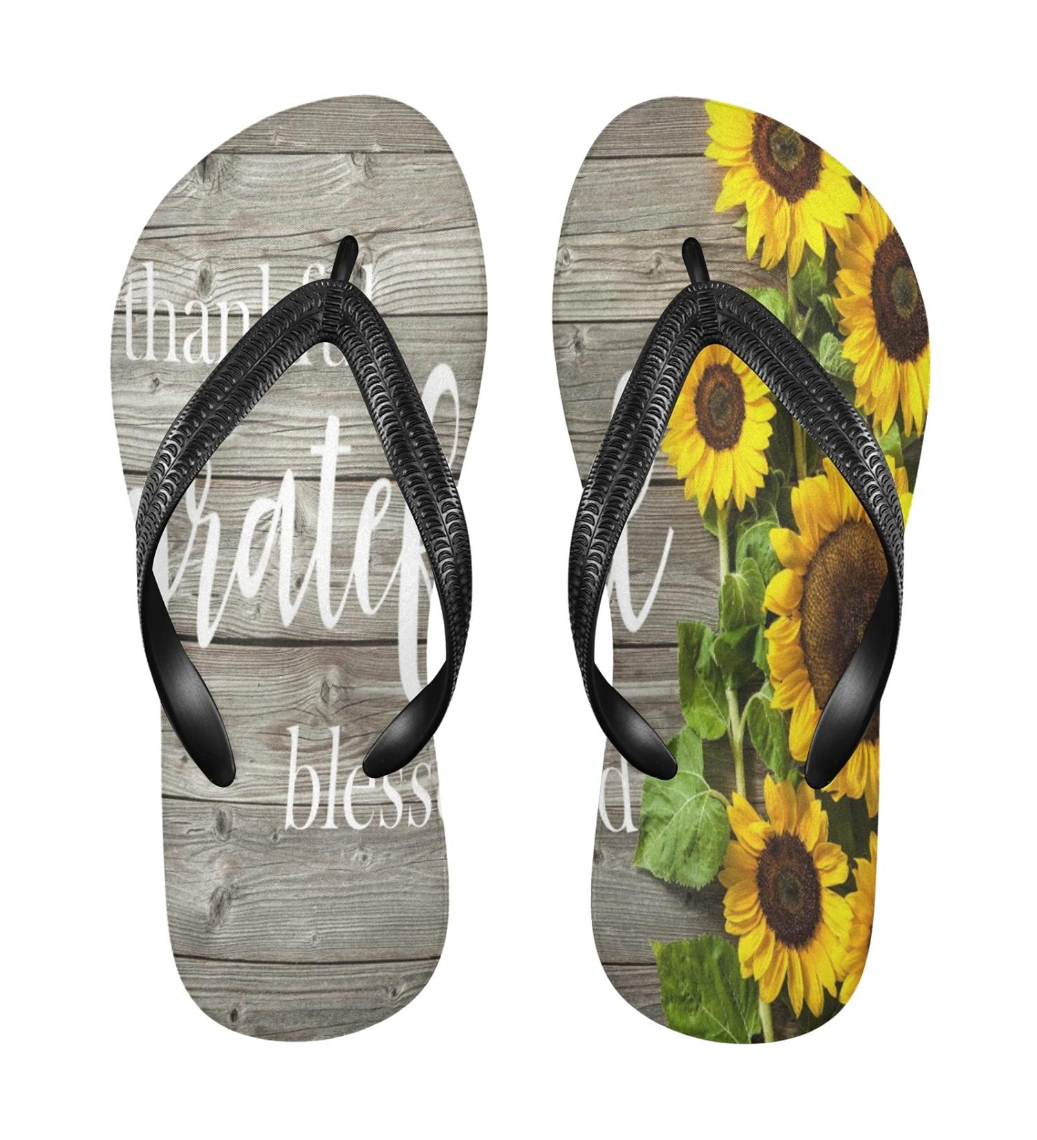 Shop Mnsruu Autumn Sunflower Wooden Board Flip Flops | XXL for Men & Women | Perfect for Home Hotel Spa & Travel - Buy Online on GoSupps.com