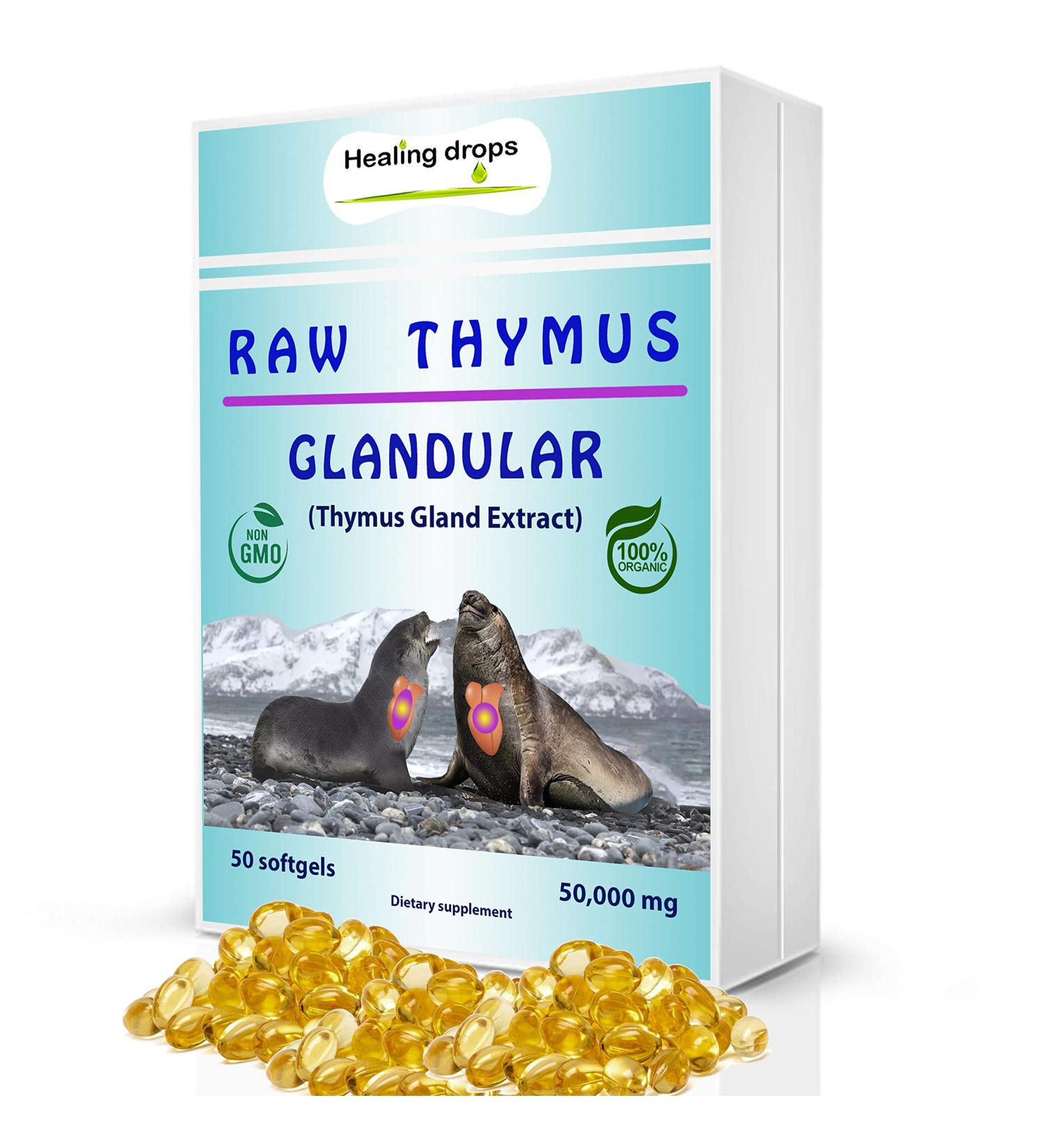 Thymus Glandular Supplement - Immune & Allergy Support Soft Gels with Raw Tissue Extract | Healing Drops - Buy Online on GoSupps.com