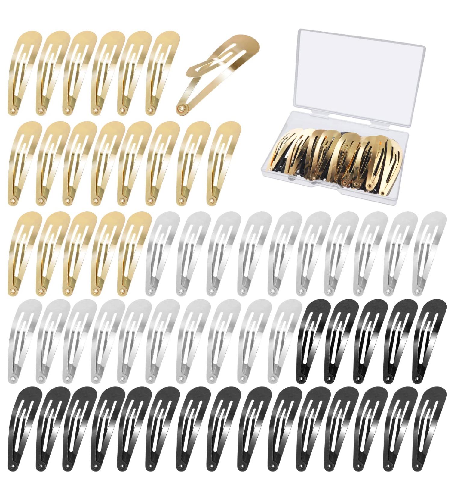 Lusofie 60Pcs 2 Inch Metal Hair Snap Clips for Women Girls with Storage Box - Gold, Silver, Black | Simple Snap Barrettes - Buy Online on GoSupps.com