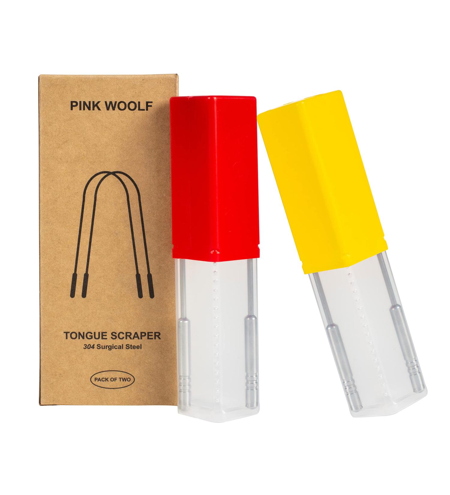 Pink Woolf Stainless Steel Tongue Cleaner 2 Pack with Travel Case - Scrapes Away Gunk, Fights Bad Breath, Improves Oral Hygiene - Buy Online on GoSupps.com