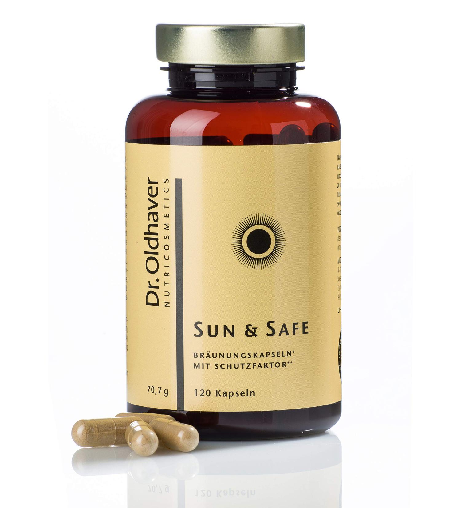 Dr. Oldhaver Sun & Safe Tanning Capsules - Beta-Carotene Tablets with UV Protection for a Naturally Tanned Complexion | 120 Capsules - Buy Online on GoSupps.com
