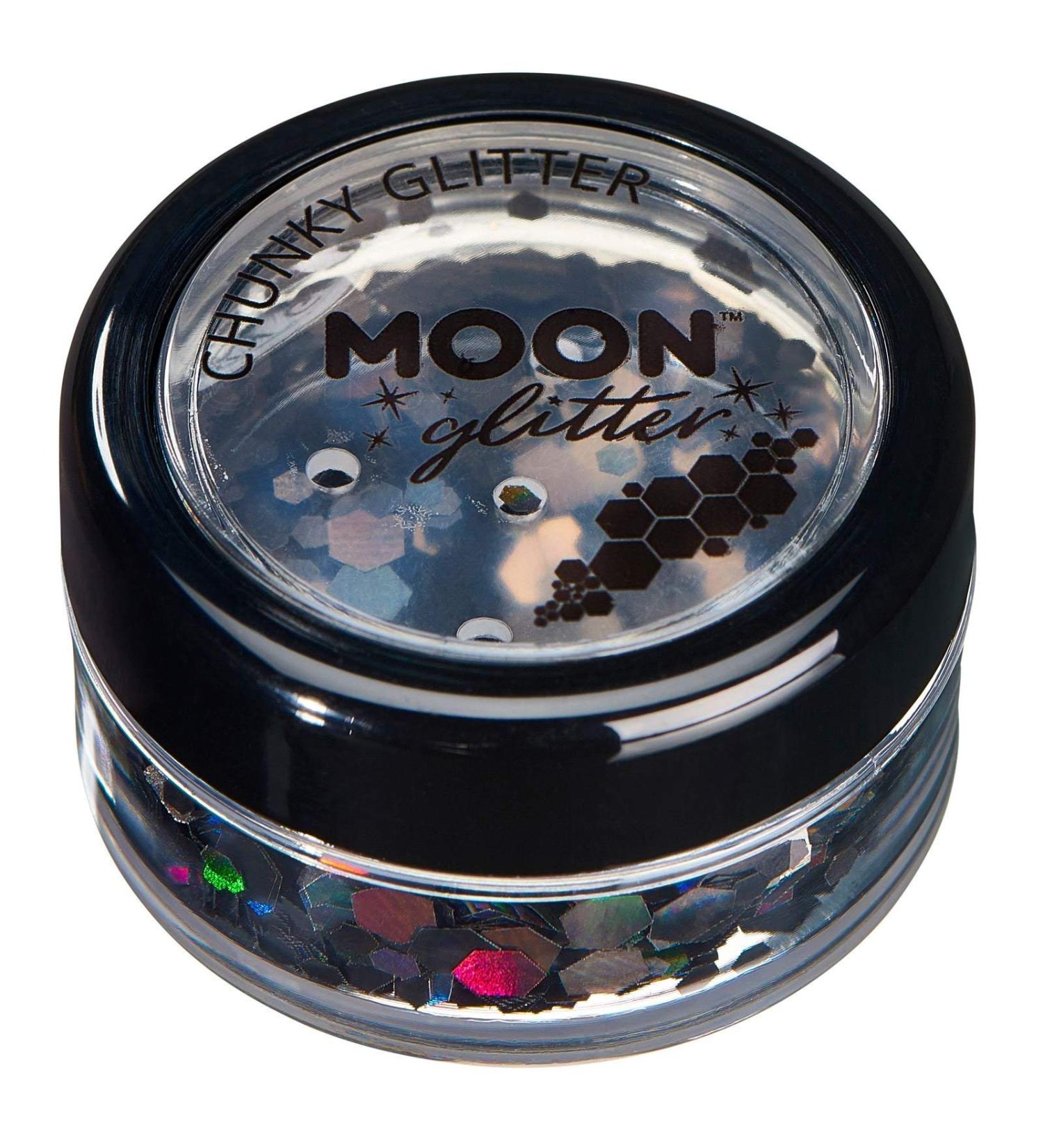 Moon Glitter Chunky Holographic Black Glitter - 3g - Cosmetic Festival Makeup for Face, Body, Nails, Hair, Lips - Buy Online on GoSupps.com