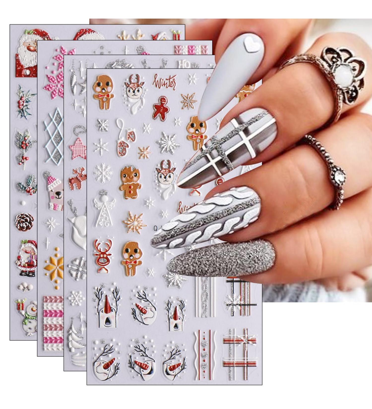 JMEOWIO 3D Embossed Christmas Glitter Nail Art Stickers Decals Self-Adhesive 5D Snowflake Winter Holiday Cute Silver Nail Supplies Nail Art Design Decoration Accessories 4 Sheets - Buy Online on GoSupps.com