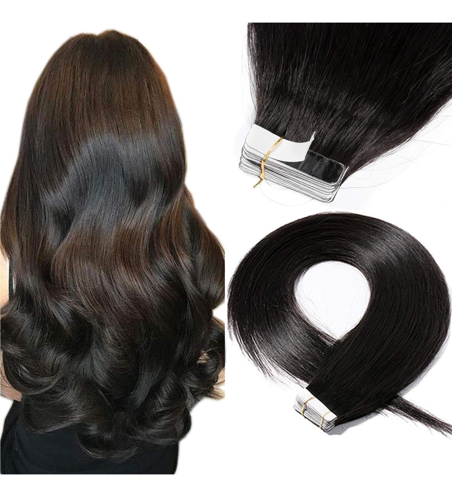 Buy SEGO TAPE Real Hair Extensions - 20 Tressen 50g Remy Hair 16 Natural Black #1B + 10 Free Tapes - International Shipping - Buy Online on GoSupps.com