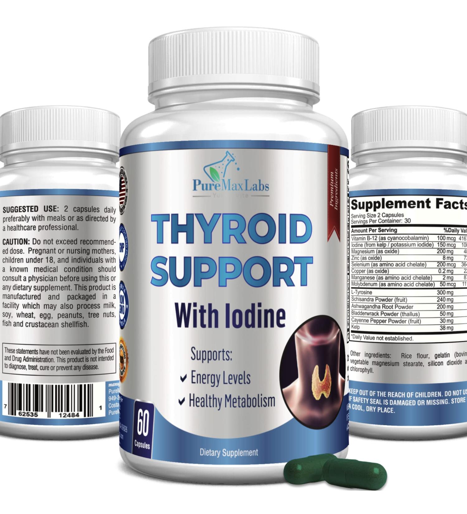 Thyroid Support with Iodine - Metabolism & Energy Booster - Non-GMO 60 Capsules - Buy Online on GoSupps.com