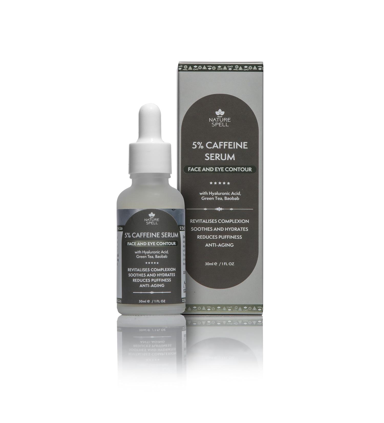 Nature Spell 5% Caffeine Face Serum - Anti-Aging & Hydrating Formula with Hyaluronic Acid for Face & Eye Contour - 30ml - Buy Online on GoSupps.com