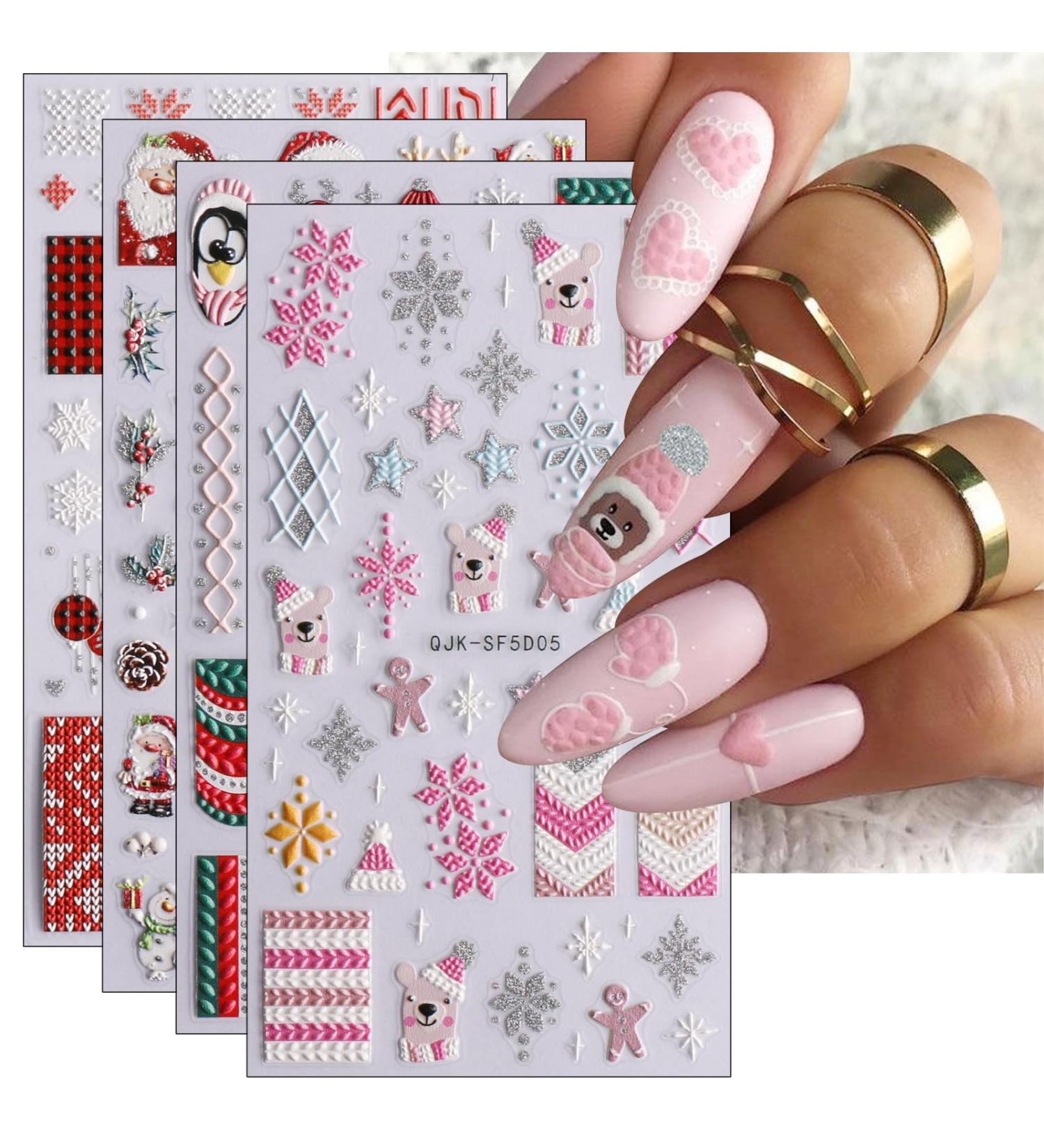 JMEOWIO 3D Embossed Christmas Glitter Nail Art Stickers Decals Self-Adhesive 5D Snowflake Xmas Winter Holiday Star Silver Nail Supplies Nail Art Design Decoration Accessories 4 Sheets - Buy Online on GoSupps.com