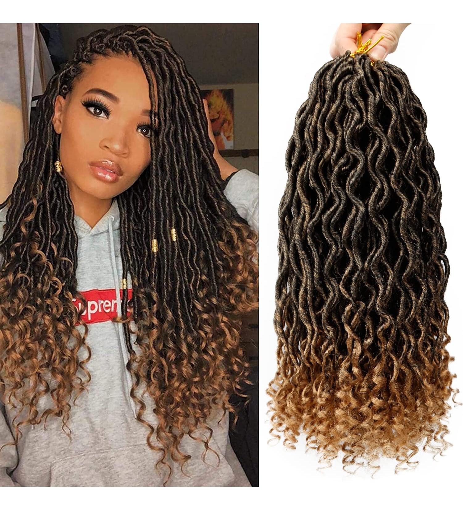 Goddess Locs Crochet Hair 14 Inch 6 Packs - Pre Looped Curly Faux Locs for Black Women | Wavy Synthetic Braids Hair Extensions in T1B-27# Color - Buy Online on GoSupps.com