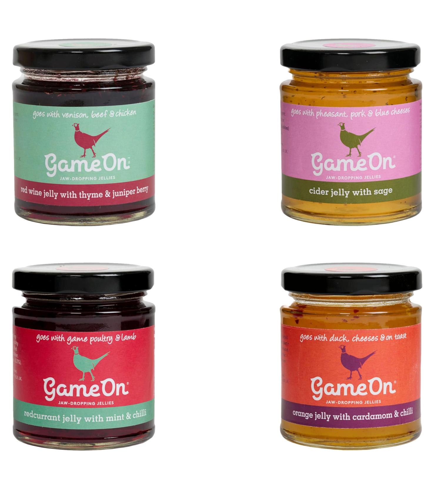 The Bay Tree Game-On Jelly Pick N Mix - Choose From | Red Wine-Jelly Thyme Cider-Jelly Sage Orange-Jelly Cardamom-Chilli Redcurrant Jelly-Mint-Chilli | Pack of 3 - Buy Online on GoSupps.com