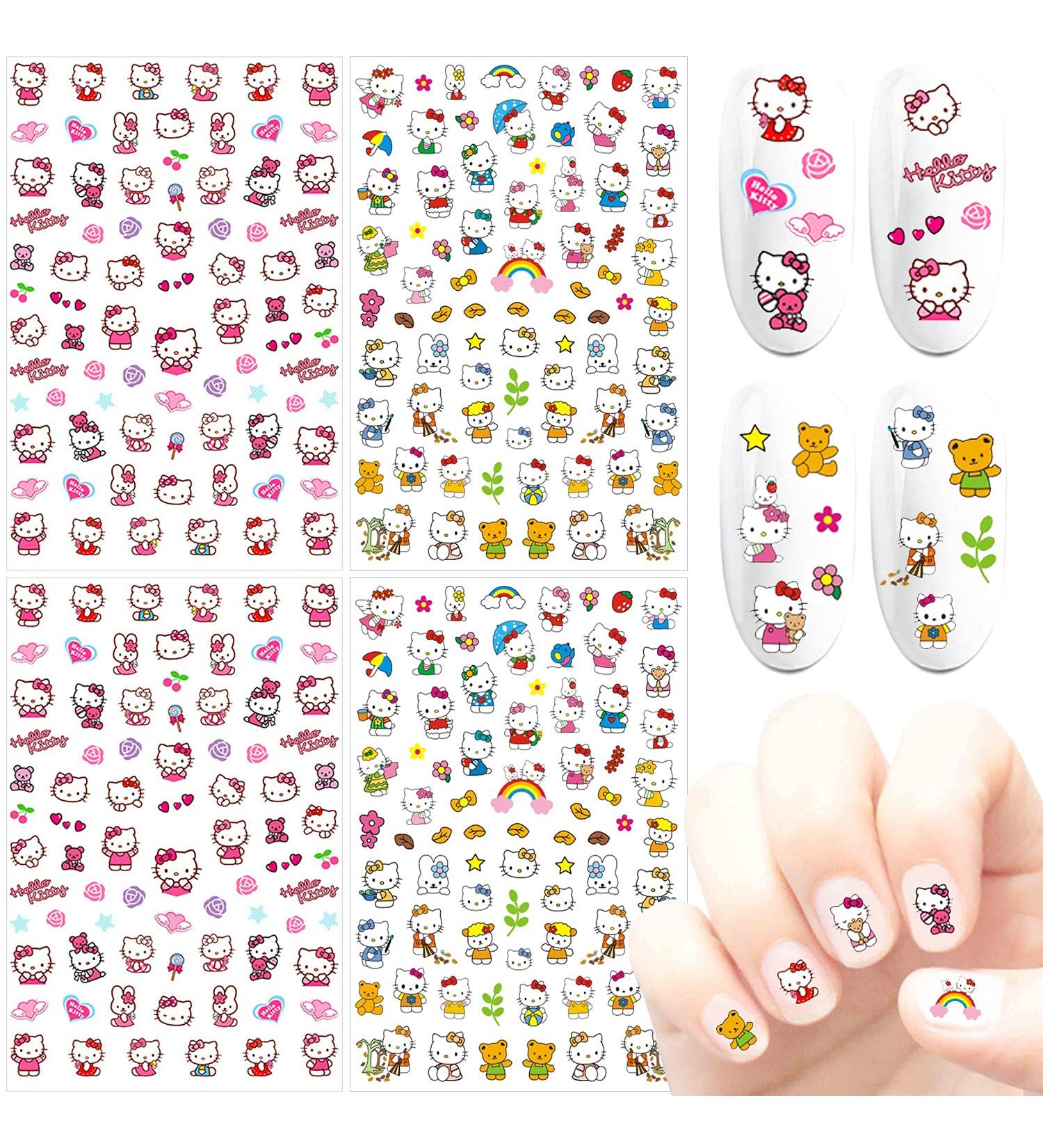 DIBESTS 4 Sheets Cute Cartoon Nail Art Stickers - 3D Anime Cat Designs for Girls, Kids & Women | Kawaii Manicure Decorations with 300+ Decals - Buy Online on GoSupps.com
