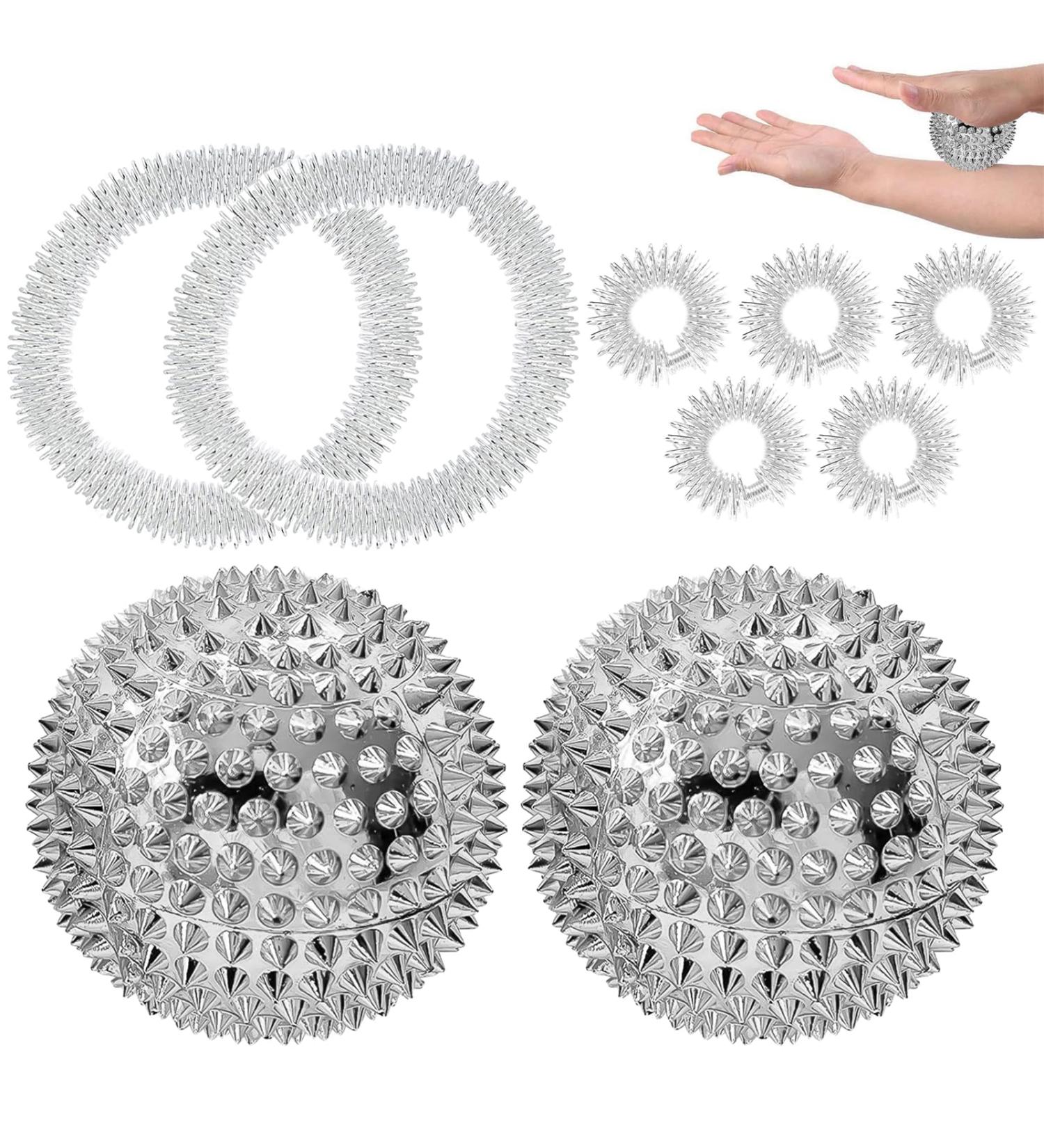 Roinaaid Hedgehog Ball Set - 2 Metal Acupressure Rings & 5 Magnetic Bracelets for Stress Relief & Massage - International Shipping Available - Buy Online on GoSupps.com