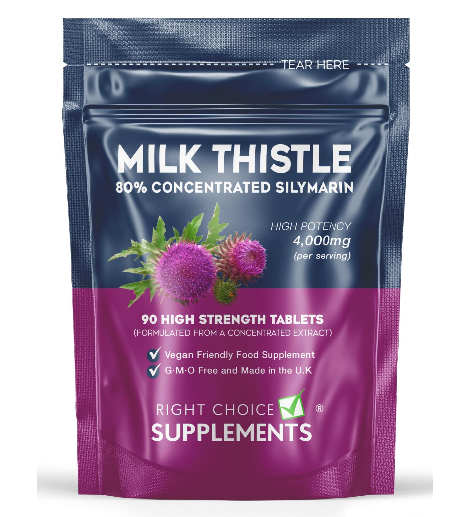 High Strength Milk Thistle Tablets 4000mg - 90 Vegan Tablets - Liver & Gallbladder Support - UK Made - Buy Online on GoSupps.com