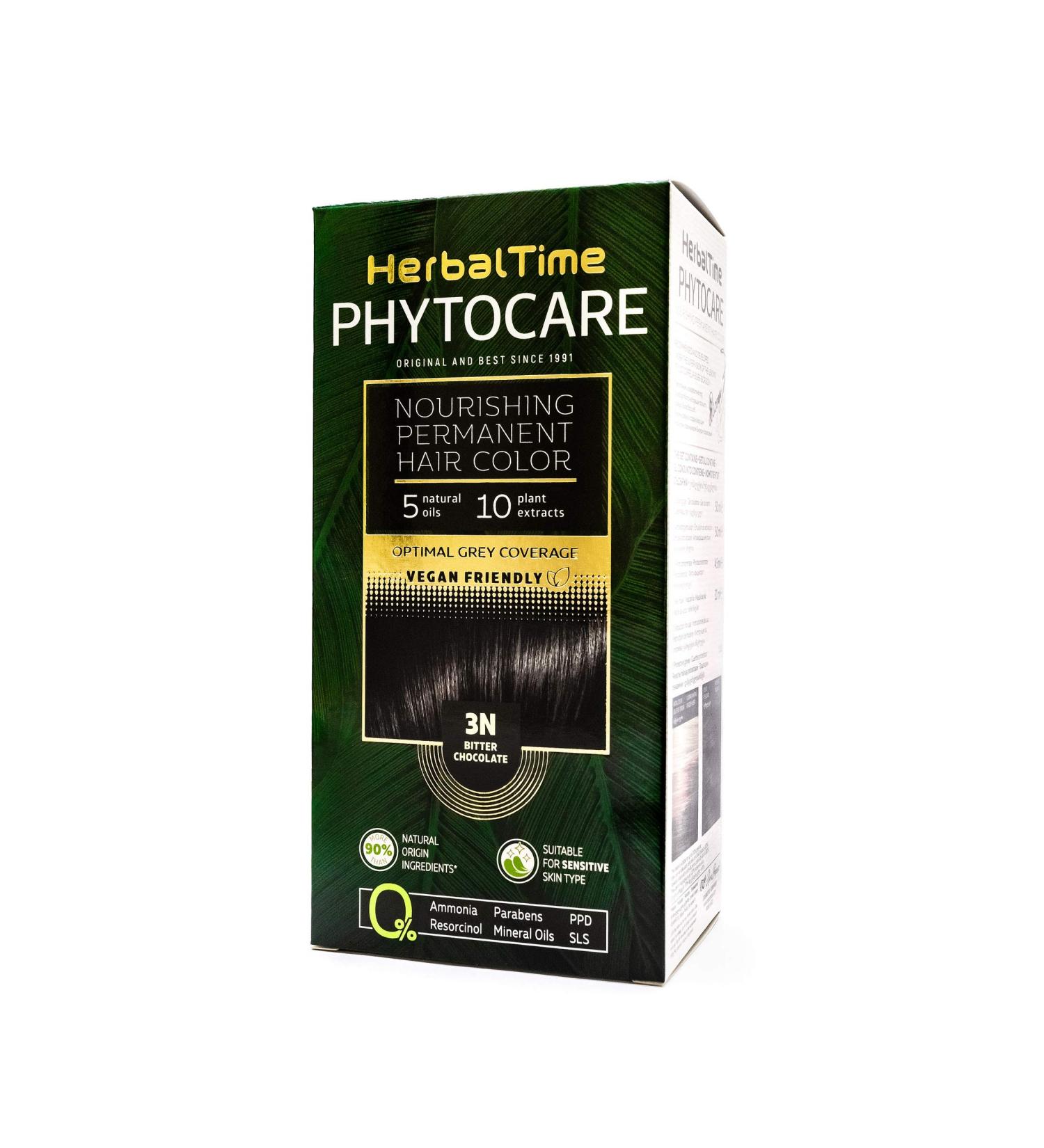Herbal Time Phytocare 3N Bitter Chocolate - Professional Natural Hair Color | Ammonia-Free PPD-Free SLS-Free Paraben-Free | Nourishes & Protects Hair | International Shipping Available - Buy Online on GoSupps.com