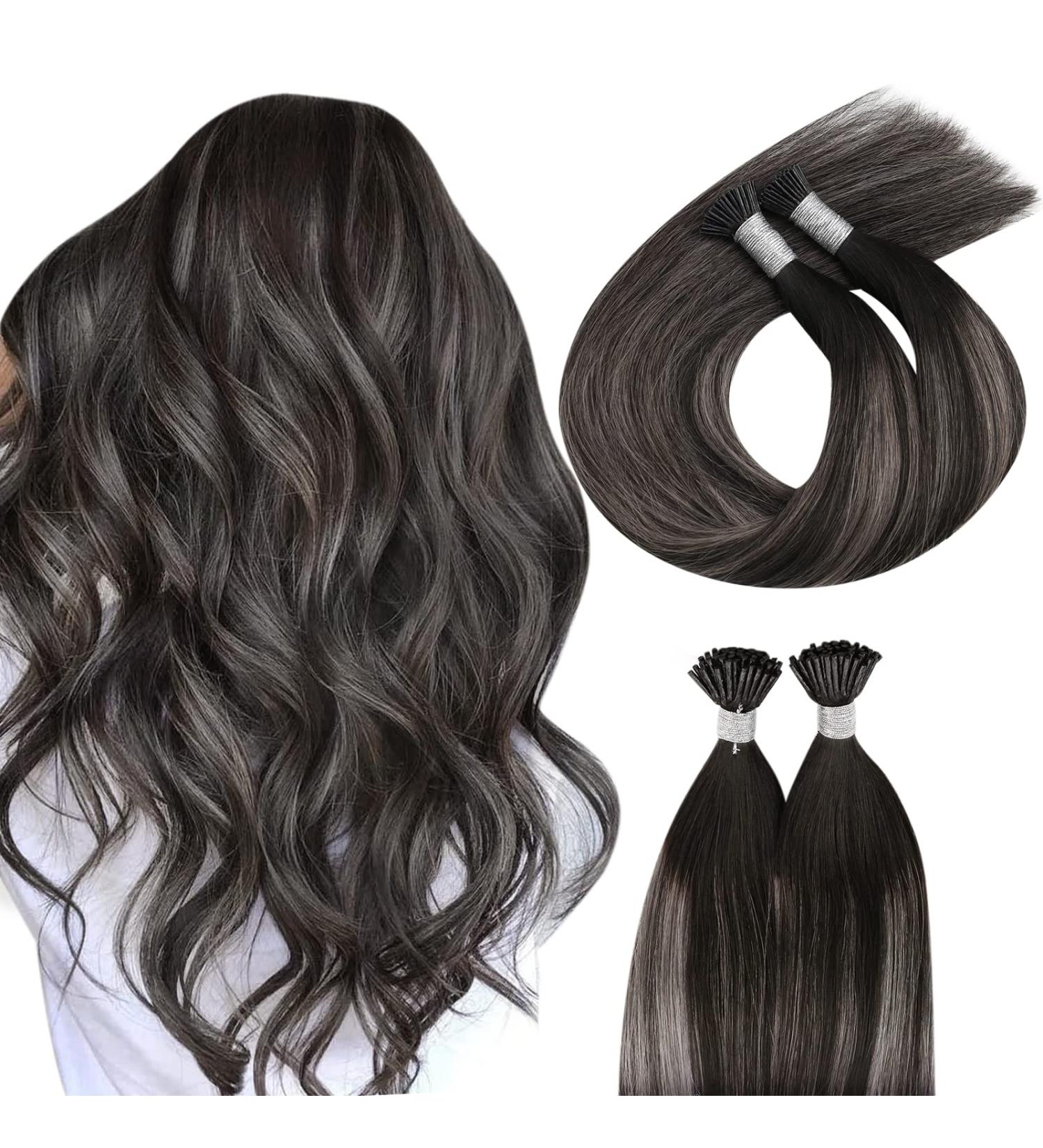 Moresoo Balayage I Tip Hair Extensions #1B Natural Black to Silver Ombre - 50s/40g - Seidig Smooth for Thin Hair - 45 cm - Buy Online on GoSupps.com