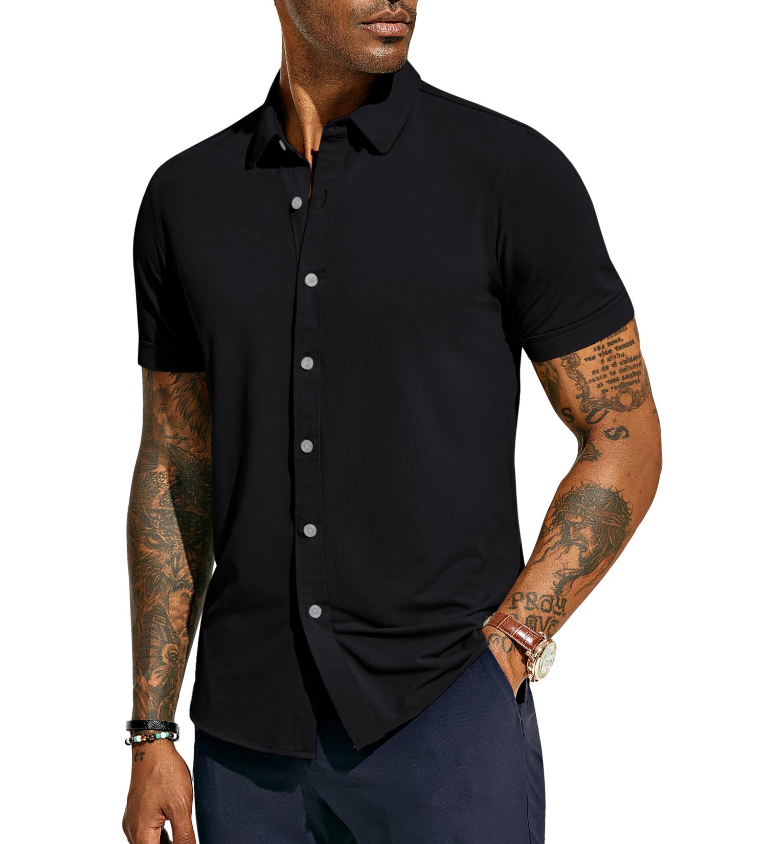 PaulJones Men's Short Sleeve Business Shirt - Non-Iron Breathable Regular Fit XL Black - Perfect for International Shipping - Buy Online on GoSupps.com