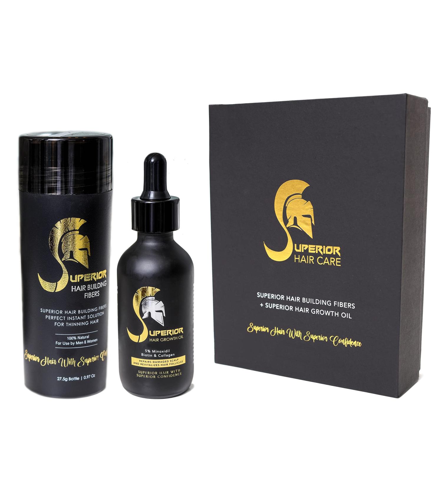 Hair Building Fibers + Hair Growth Oil with 5% Minoxidil Biotin Collagen - Hair Loss Treatment for Women & Men - Black - Buy Online on GoSupps.com