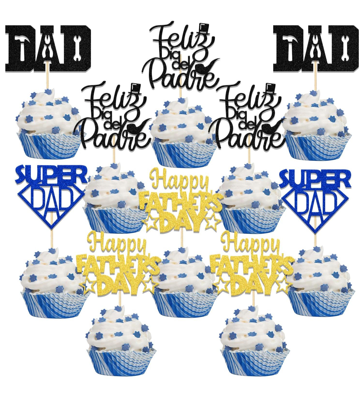 Father's Day Cupcake Toppers Father's Day Decorations Super Dad Cupcake Picks Best Dad Ever Happy Father's Day Party Decor Supplies 24 Pcs - Buy Online on GoSupps.com