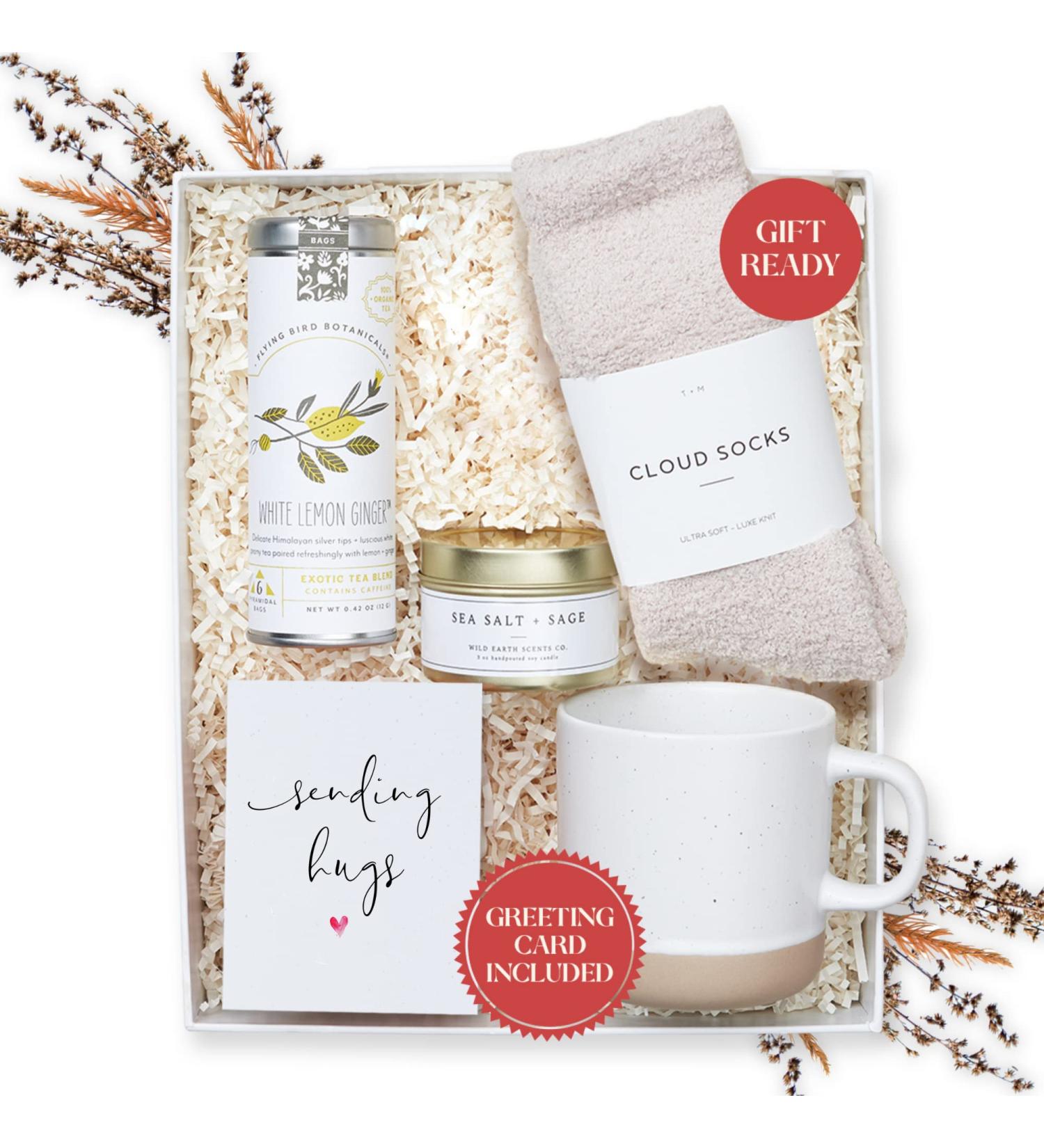 UnboxMe Tea Gift Box for Women - Get Well Soon Care Package with Tea Set, Socks, Mug, Candle, Greeting Card - Buy Online on GoSupps.com