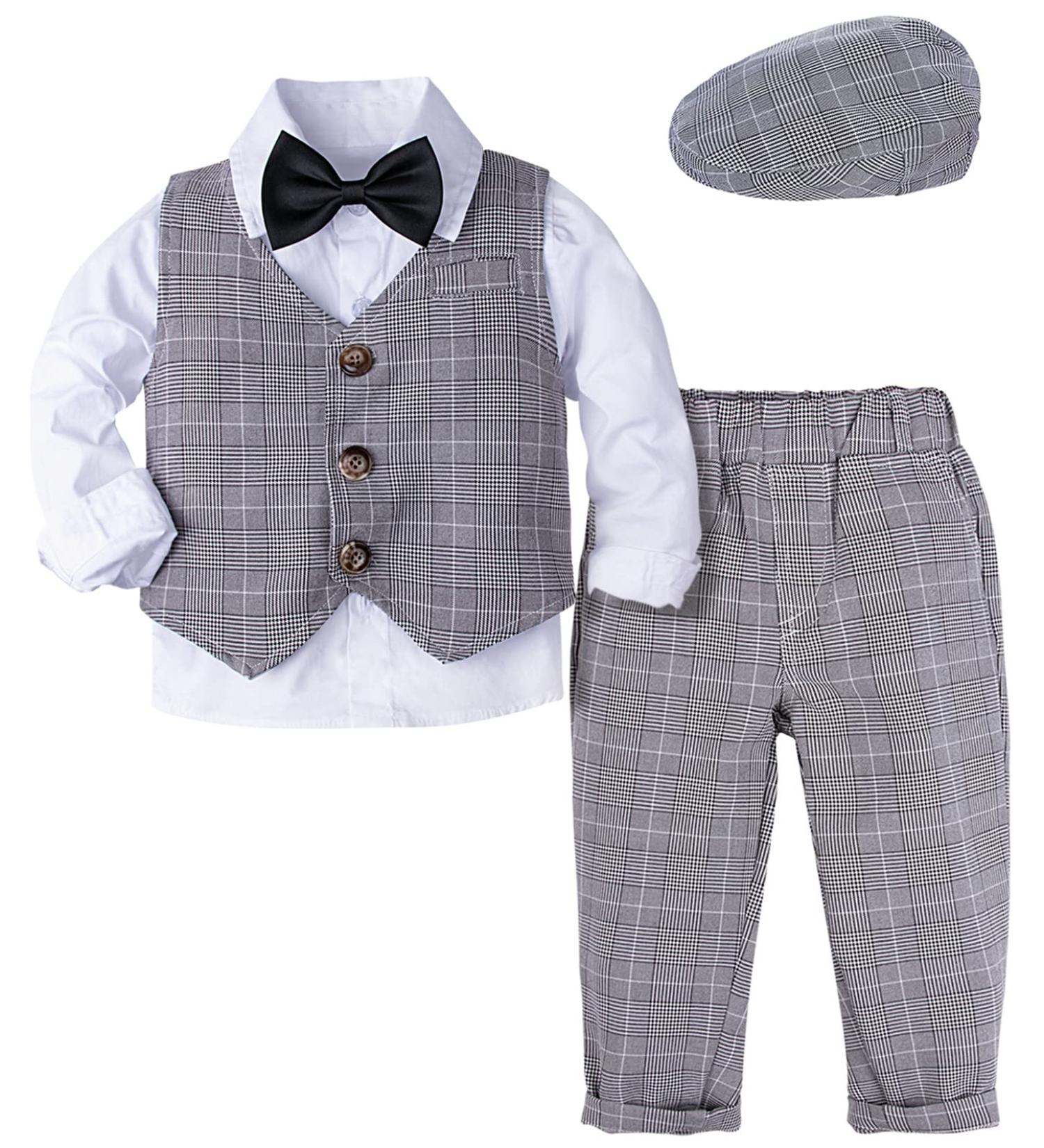 Mint Green Baby Boys 5pcs Wedding Suit Set | Grey Plaid | 2-3 Years - Buy Online on GoSupps.com