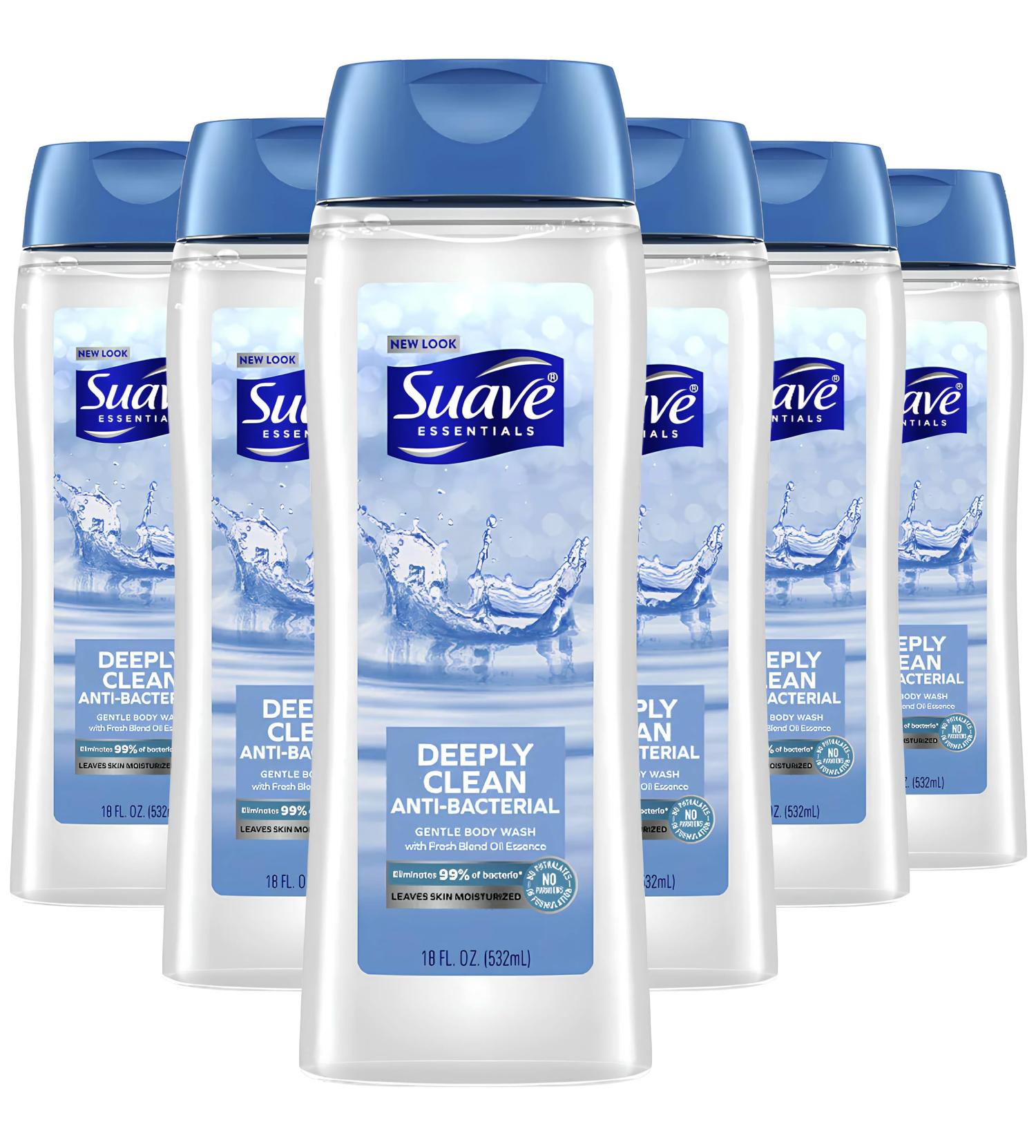 Suave Deeply Clean Body Wash 6 Pack - Gentle Moisturizing Cleanser with Vitamin E & Algae for Dry Skin | Fresh Blend Oil Essence - 18 oz Each - Buy Online on GoSupps.com