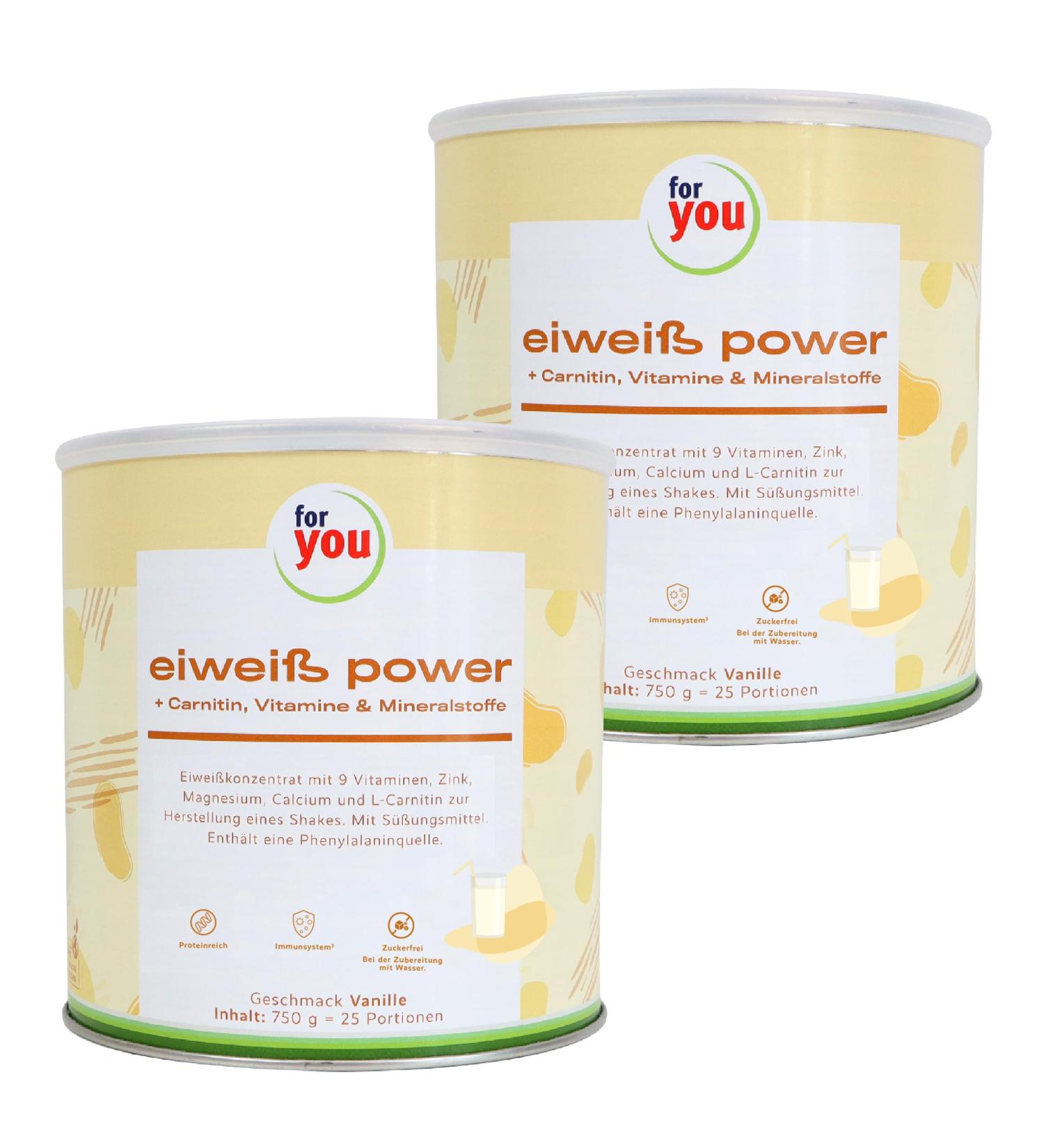 Doppelpack Power Protein Powder Vanilla | 2x750g | Multi-Component Protein Blend | Whey Soy Milk Chicken | L-Carnitine | Dr. Strunz Approved - Buy Online on GoSupps.com