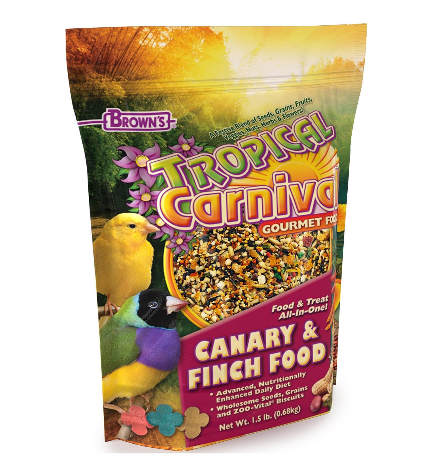 F.M. Brown's Tropical Carnival Gourmet Canary and Finch Food 1.5-lb Bag - Vitamin-Nutrient Fortified Daily Diet with Fruits Veggies Grains Seeds Herbs and Flowers - Buy Online on GoSupps.com
