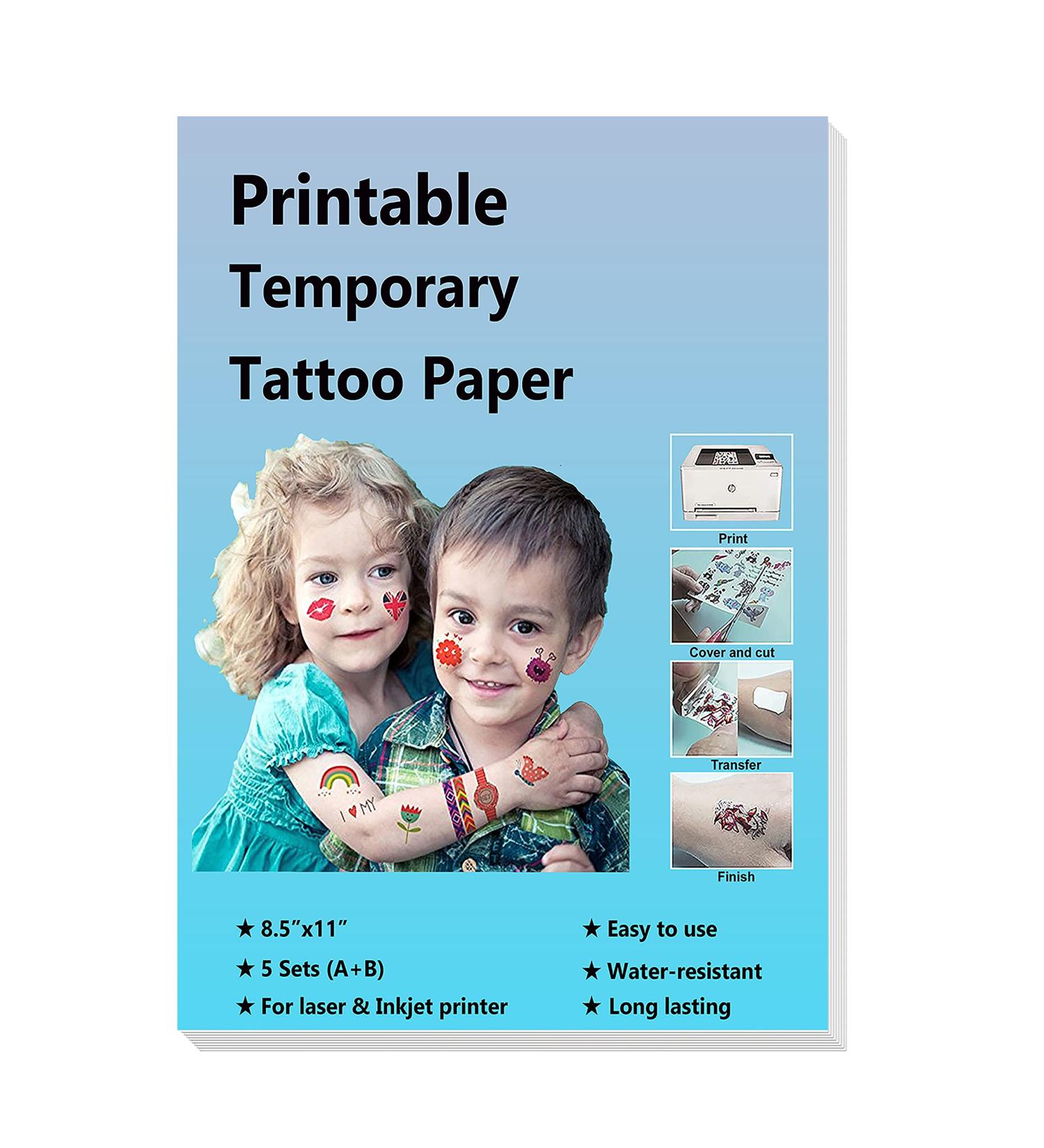 Temporary Tattoo Paper 5 Sheets - DIY Image Transfer for Skin - Inkjet & Laser Printer - 8.5x11 inch Decal Paper - Buy Online on GoSupps.com