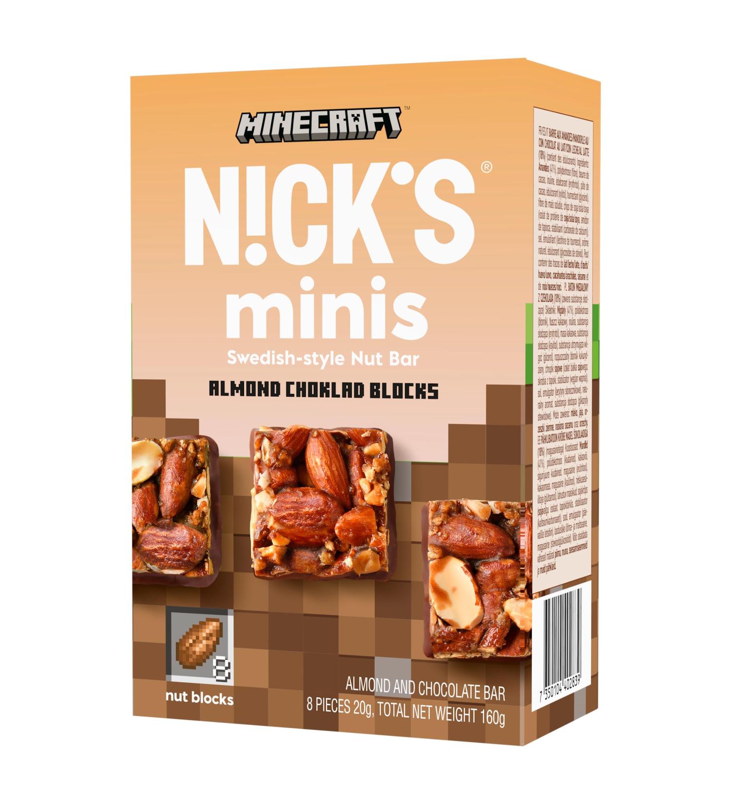 Nicks Minecraft Minis - Vegan Almond Chocolate Snack Bar 160g | Gluten-Free No Added Sugar Palm Oil-Free - Perfect Nut Snack - Buy Online on GoSupps.com