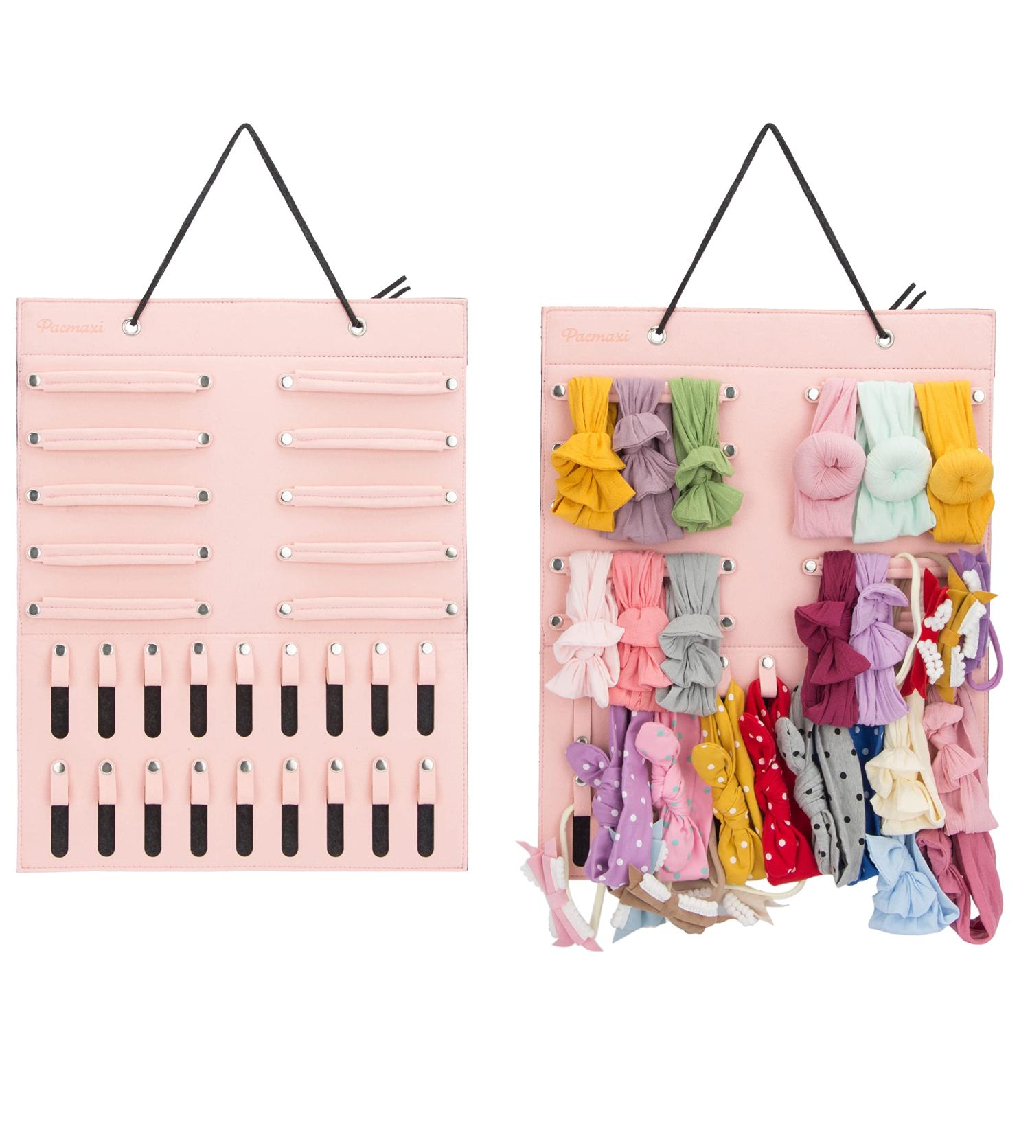 PACMAXI Hanging Baby Girl Headbands Organizer - Newborn Headbands and Bows Holder (10 Snap Band + 18 Snaps Pink) - Buy Online on GoSupps.com