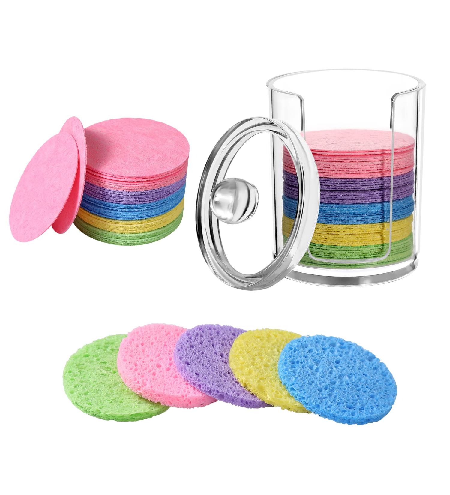 50-Count Compressed Natural Facial Sponges for Exfoliating and Makeup Removal - Reusable Cosmetic Sponge with Clear Plastic Storage Jar | Colorful 50pcs - Buy Online on GoSupps.com