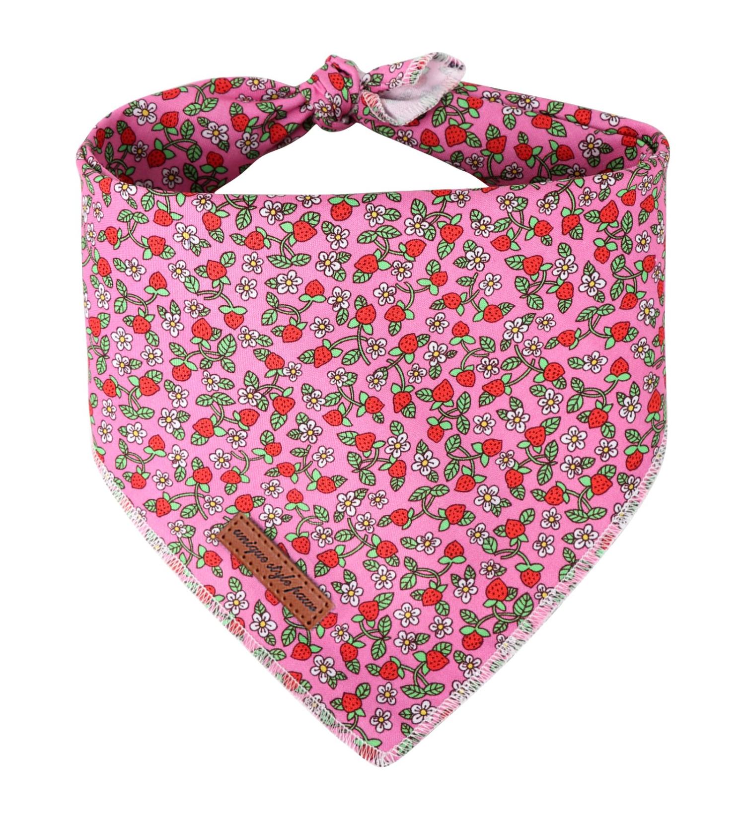 Unique Summer Paws Triangle Dog Bandana - Pink Strawberry Design for Small to Large Dogs & Cats - High-Quality Fabric - Buy Online on GoSupps.com
