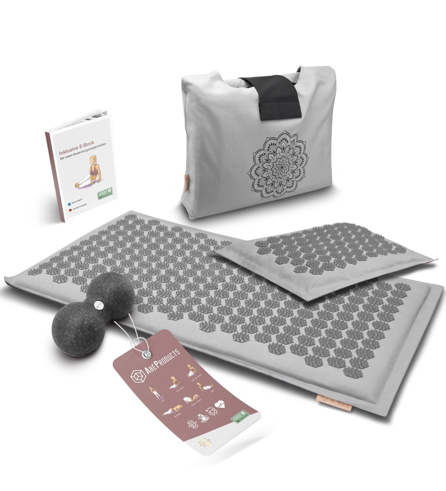 Ab products Akupressurmatte Set - Handmade EU Acupuncture Mat & Pillow with Fascia Ball & eBook - Relaxation & Wellness - Eco-Friendly (Tree Planted) - Buy Online on GoSupps.com