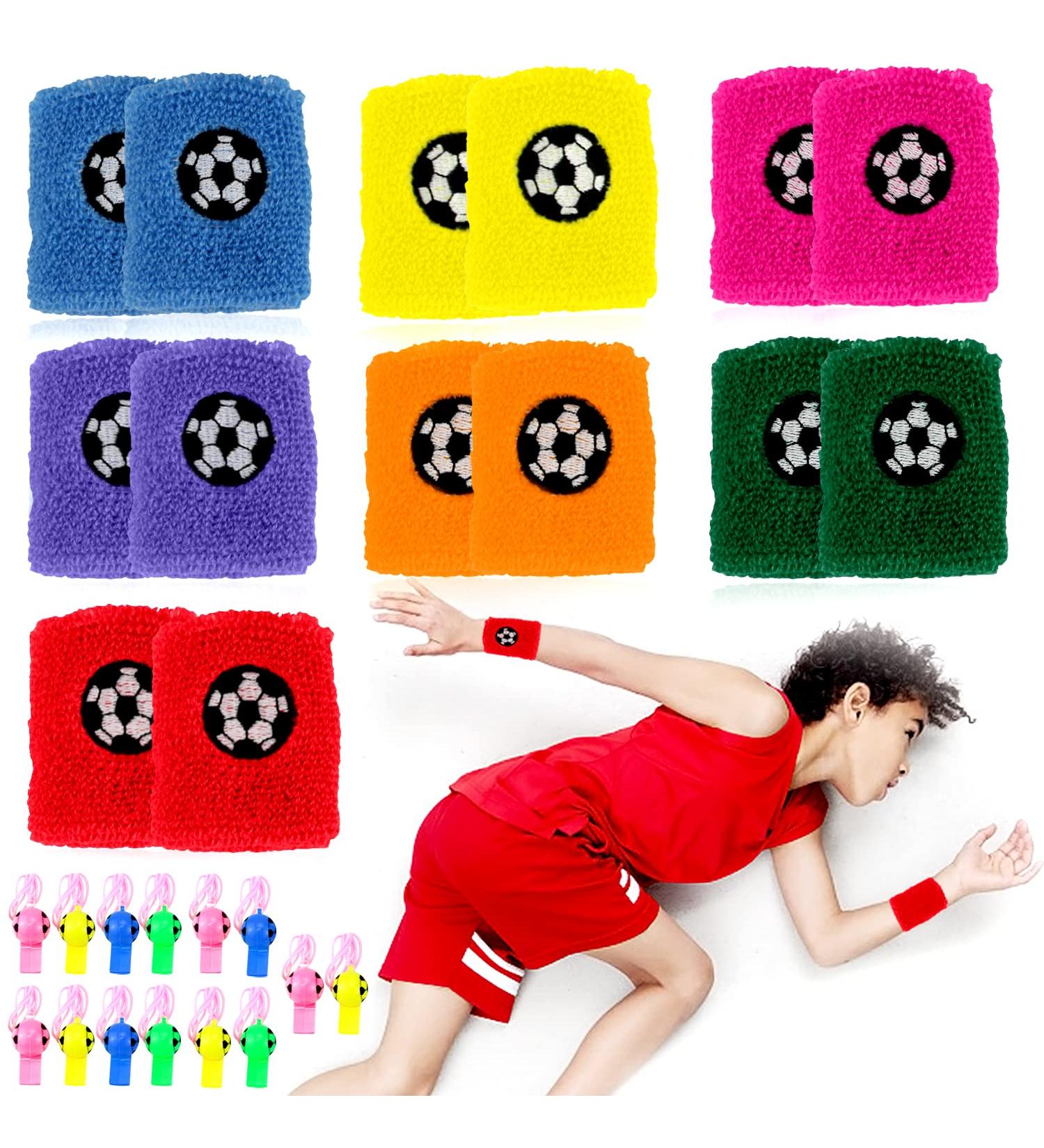28-Piece Kids Welding Tape Wrist Set | 14 Sweat Bands & Whistles for Football Decorations & Birthday Parties - Buy Online on GoSupps.com
