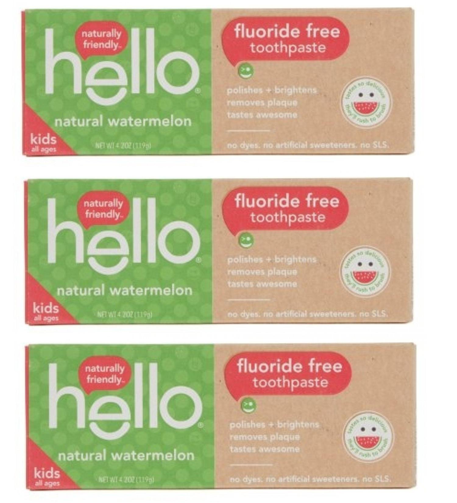 Hello Oral Care Kids Fluoride Free Toothpaste Natural Watermelon 4.2 Oz (Pack Of 3)