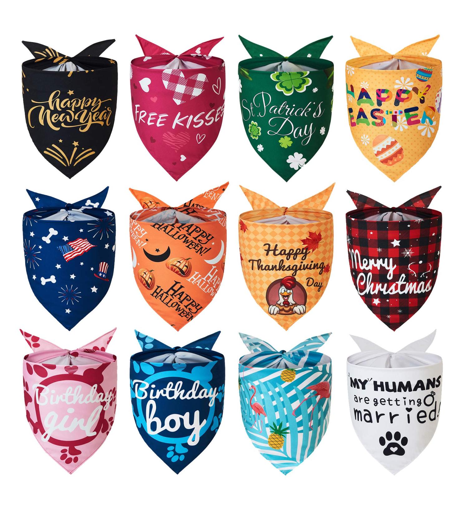 Yespet Holidays Bandanas 12pc Set for Medium Large Dogs - Halloween, Thanksgiving, Christmas, Valentine's Day, Wedding, Birthday, Easter, Independence, St. Patrick's Day Scarf - Buy Online on GoSupps.com