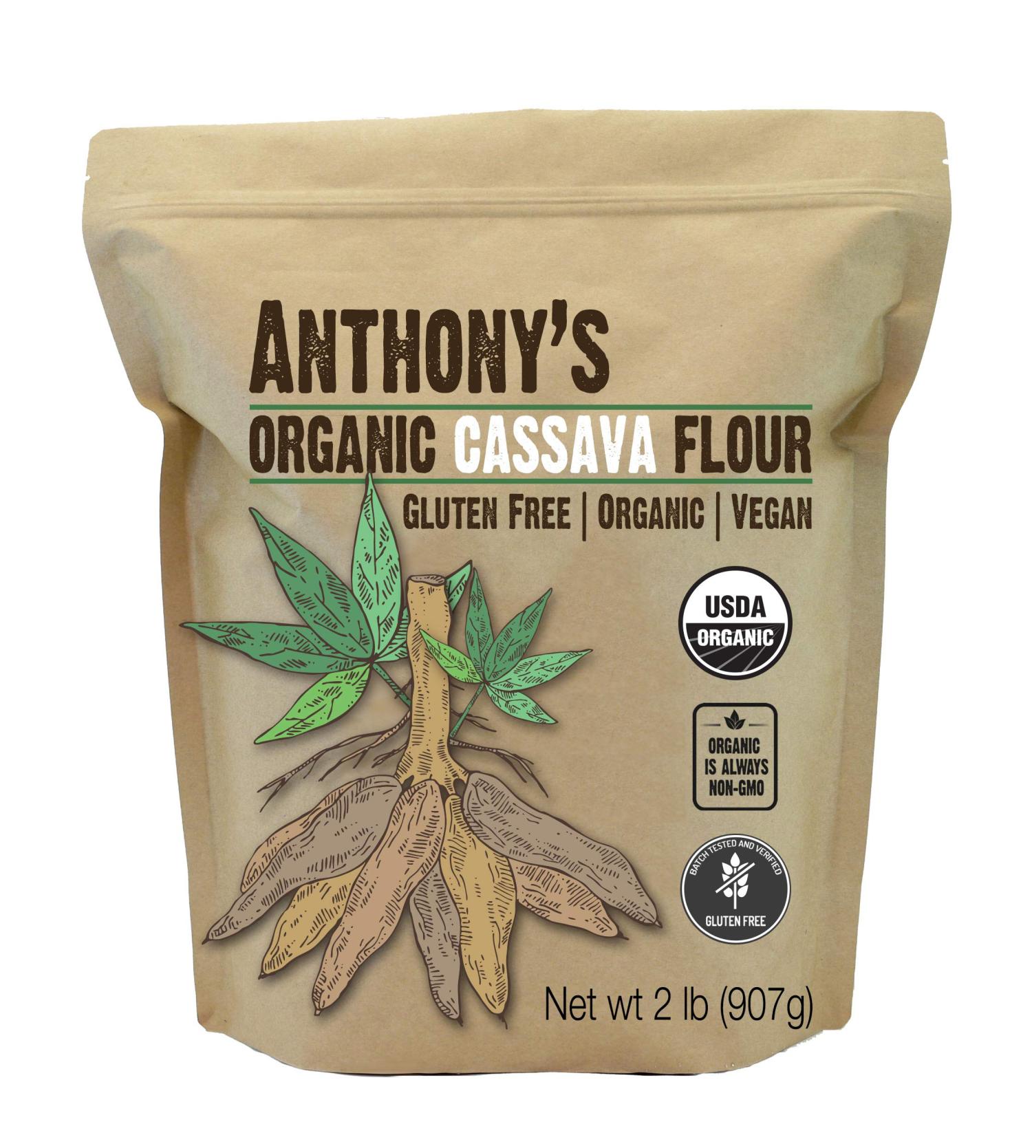 Anthony's Organic Cassava Flour 2 lb - Gluten Free, Vegan, Non GMO - Buy Online on GoSupps.com