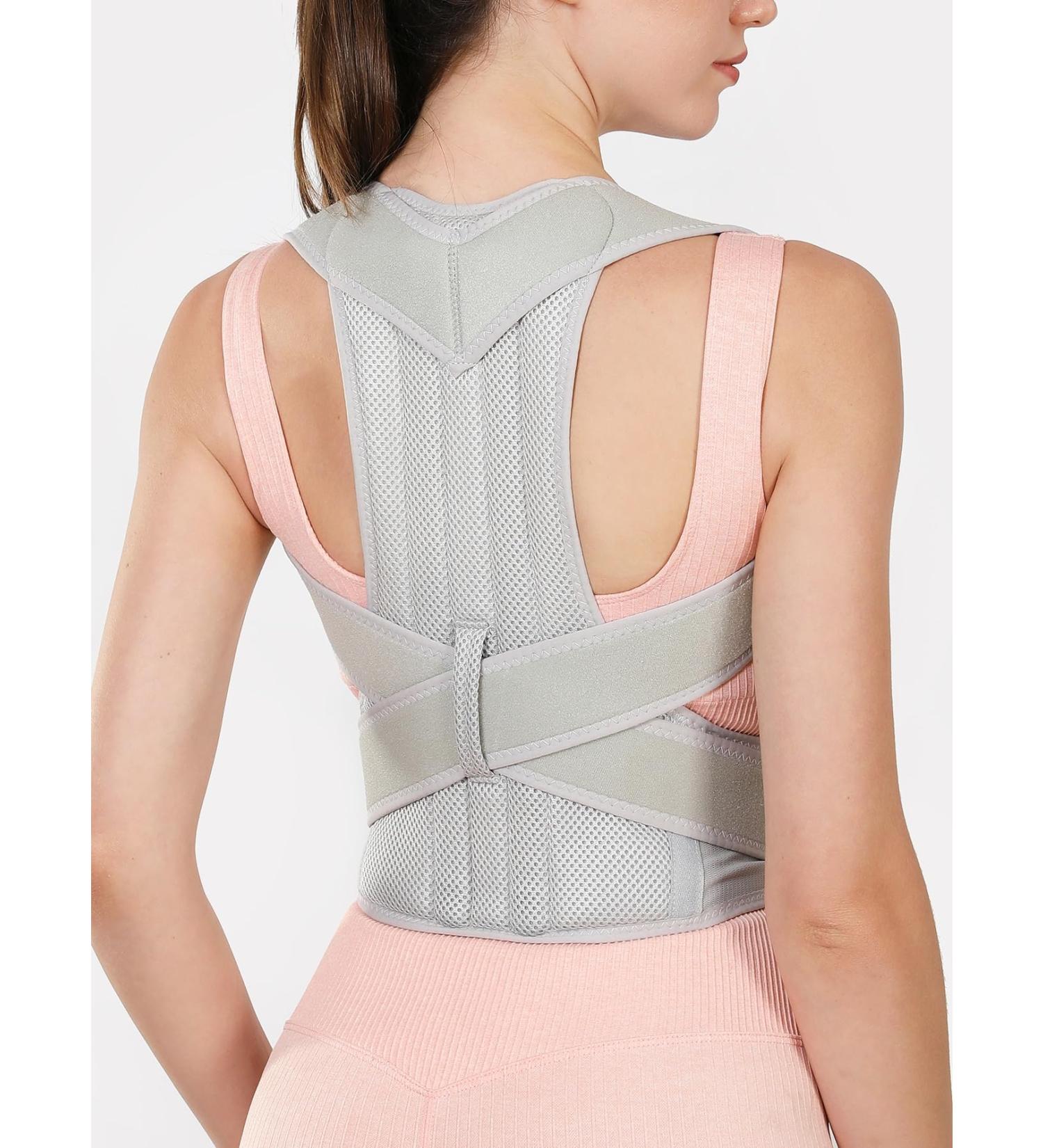 Gray Posture Corrector for Women | Adjustable Lumbar Support Belt for Back Pain Relief | Breathable Elastic Posture Correction for Kids & Adults - Buy Online on GoSupps.com