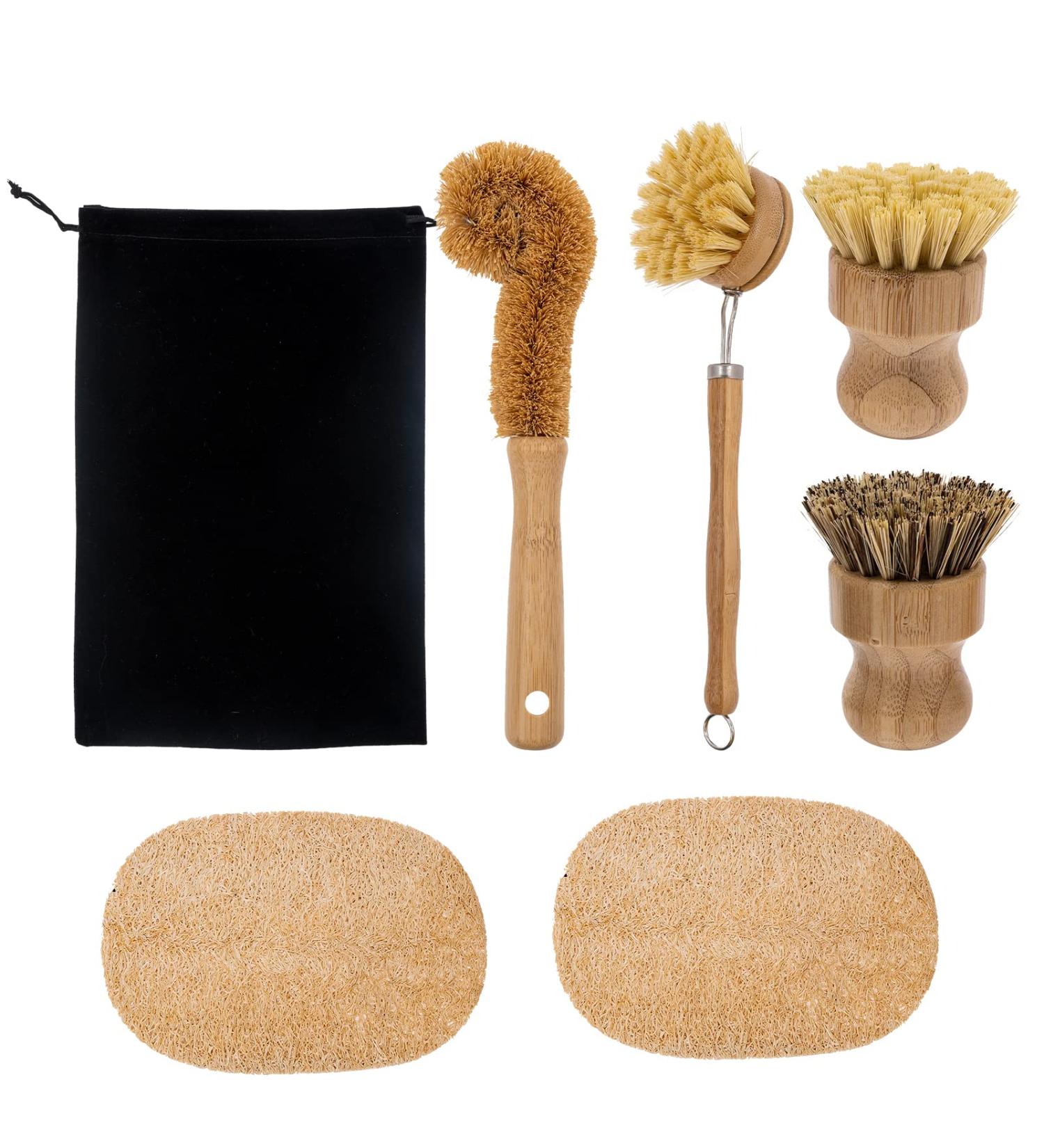 4 Pieces Bamboo Scrub Brush Eco-Friendly Kitchen Cleaning Brush Set Mini Pot Brush Natural Bamboo Dish Scrubber with Bamboo Handle for Kitchen Cleaning Dishes Pots Pans - Buy Online on GoSupps.com