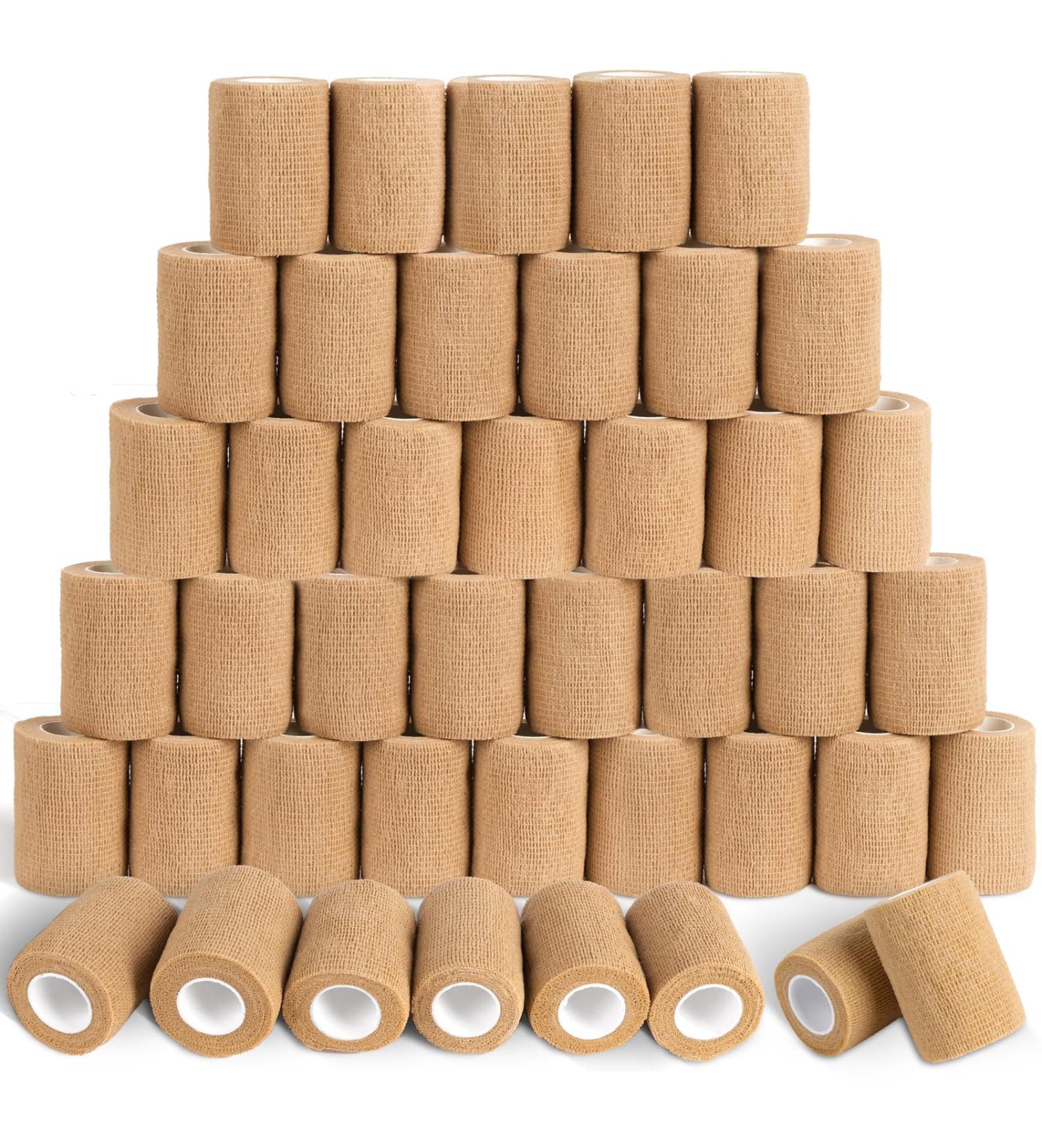 60 Pack Self-Adhesive Bandage Wrap - 3"x5 Yards Cohesive Vet Wrap for Sports & Pets - Elastic Breathable Tan - Buy Online on GoSupps.com