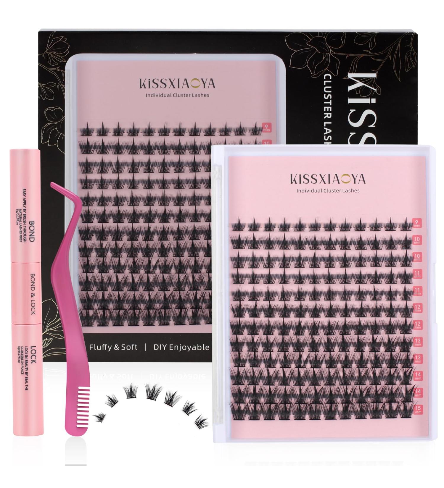 Cluster Eyelash Extensions Kit - 144Pcs D Curl Mix 9-15mm Spire Wheat Wide Stem Lashes - DIY Individual Lashes at Home - Includes Lash Bond, Seal & Applicator - Natural False Eyelashes - Spire Wheat Kit - Buy Online on GoSupps.com
