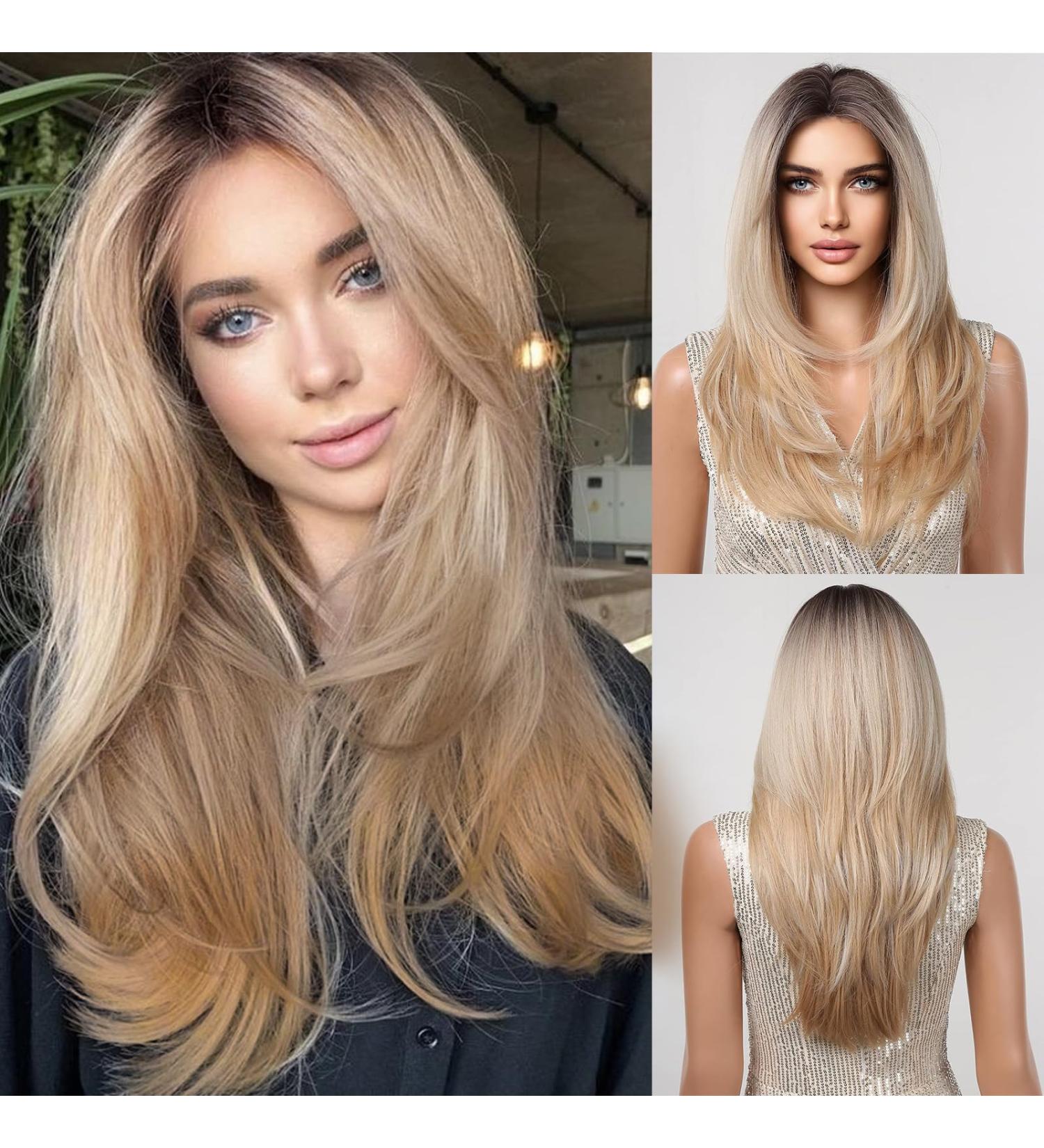 HAIRCUBE Long Blonde Synthetic Lace Wig for Women with Dark Roots - Buy Online on GoSupps.com