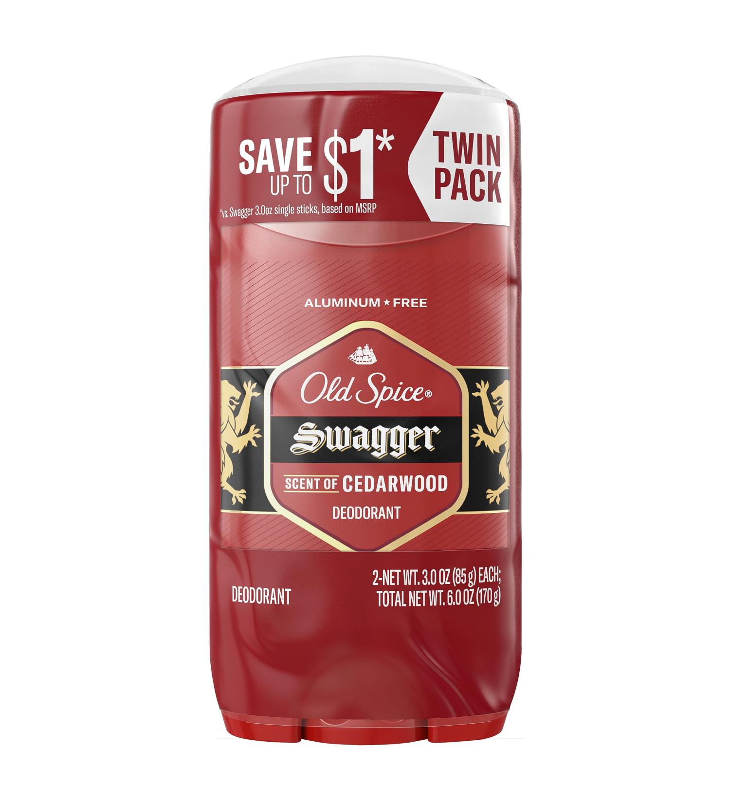 Old Spice Men's Deodorant Aluminum-Free Swagger 3.0oz Twin Pack Cedarwood and Lime 6 Ounce (Pack of 1) - Buy Online on GoSupps.com